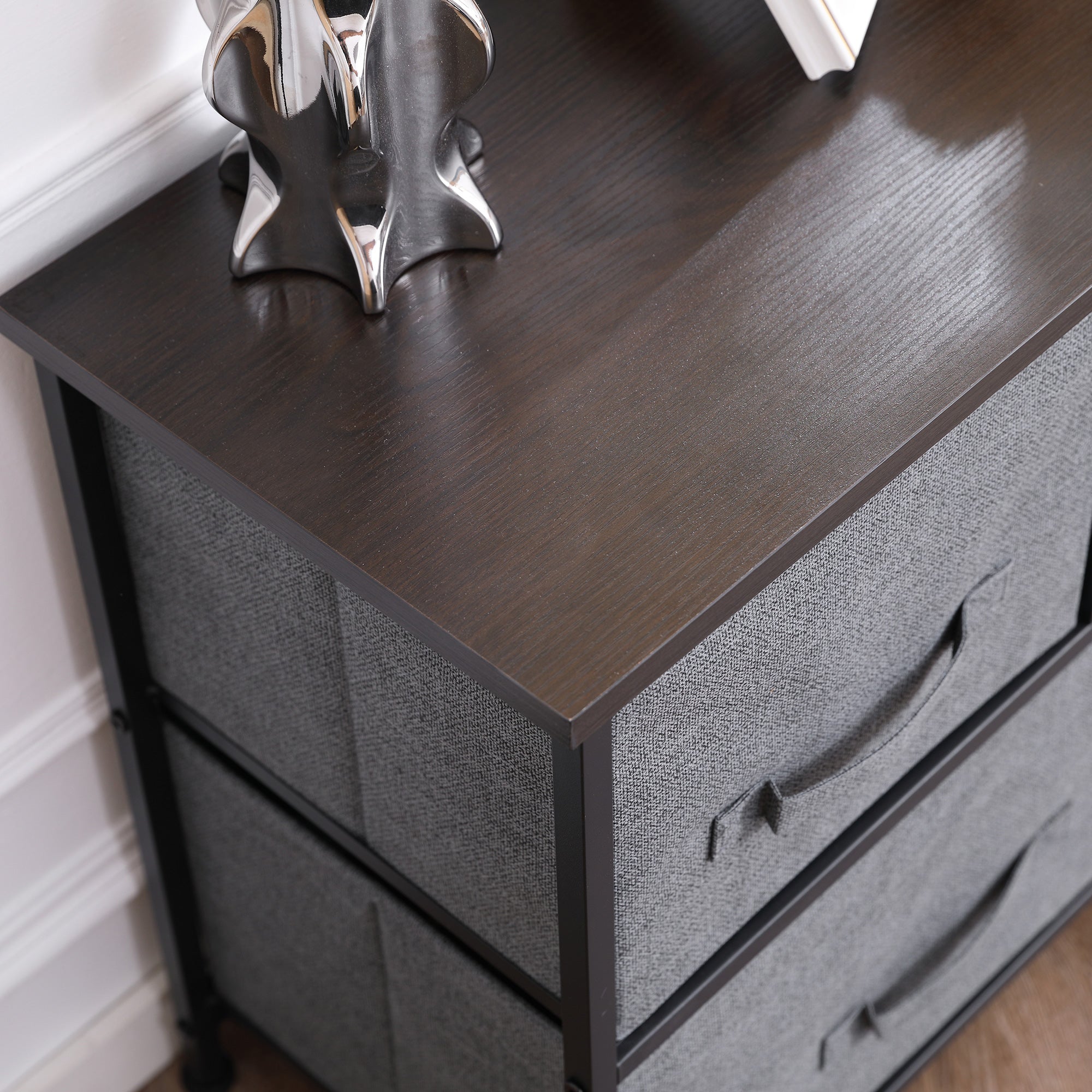 HOMCOM Chest of Drawers, 5 Drawer Fabric Dresser with Steel Frame, Adjustable Feet, Storage Organizer Unit for Bedroom, Living Room, Dark Grey - North Peak Garden Furniture