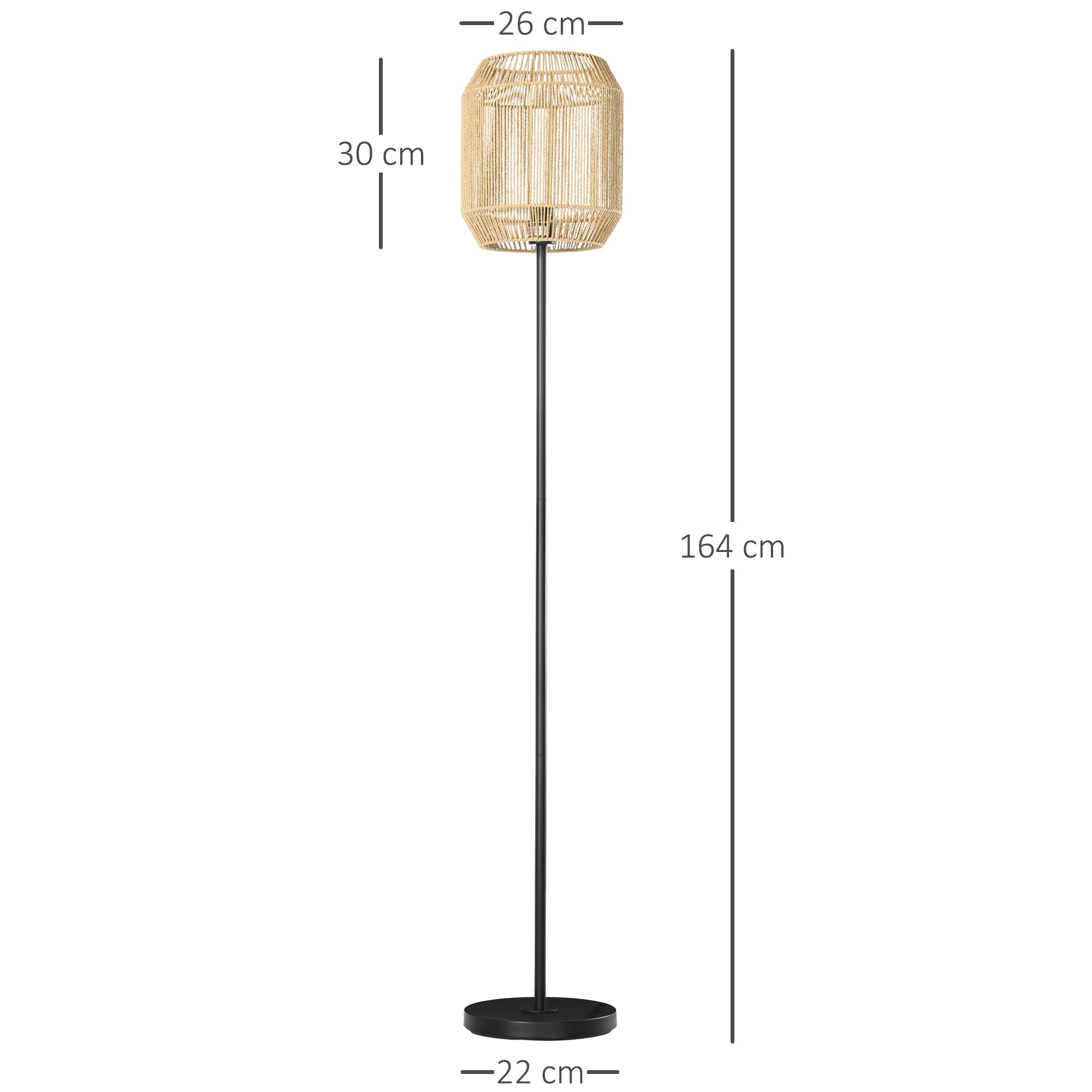 HOMCOM Farmhouse Standing Lamp, Floor Lamps with Hand Woven Rattan Lampshade for Living Room - North Peak Garden Furniture