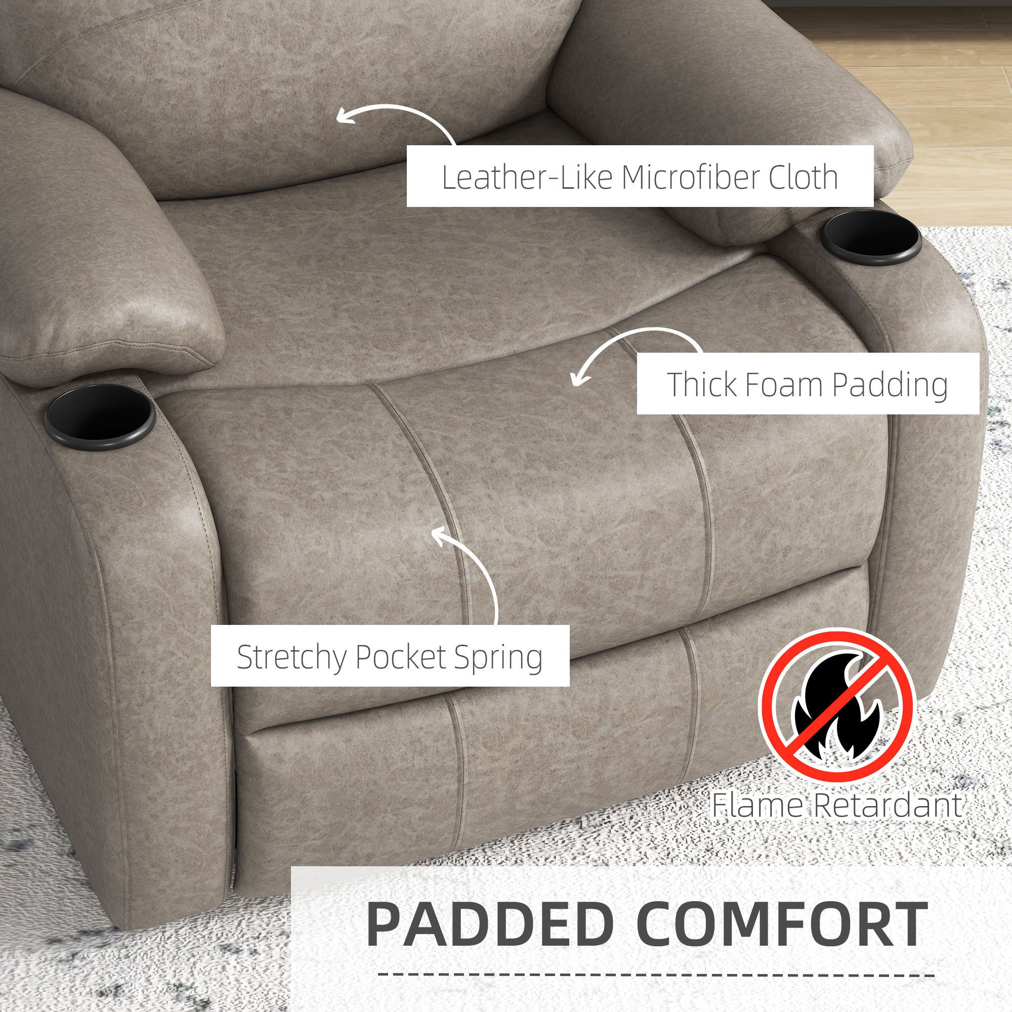 HOMCOM Microfibre Recliner Armchair, with Adjustable Leg Rest, Cup Holder, for Home Living Room, Brown - North Peak Garden Furniture