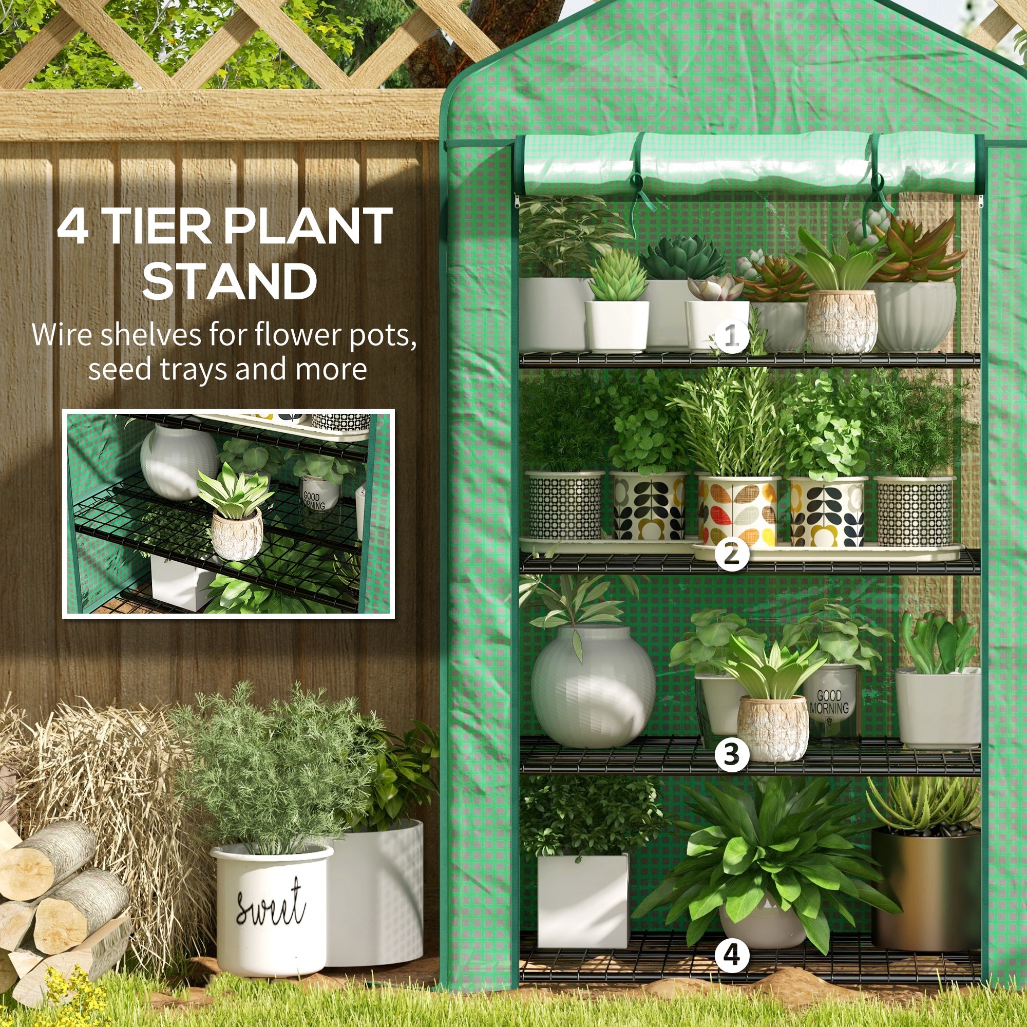 Outsunny Four-Tier Mini Greenhouse, with Reinforced Plastic Cover - North Peak Garden Furniture