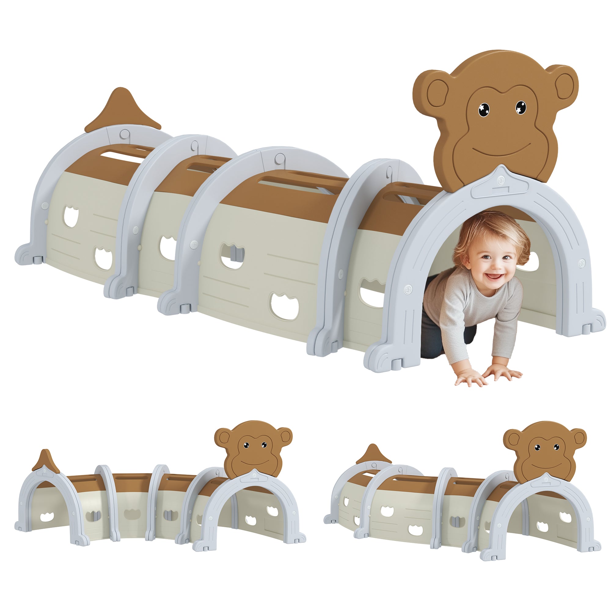 AIYAPLAY Monkey Design Kids Play Tunnel for Crawl and Climb, for 3-6 Years, Brown - North Peak Garden Furniture