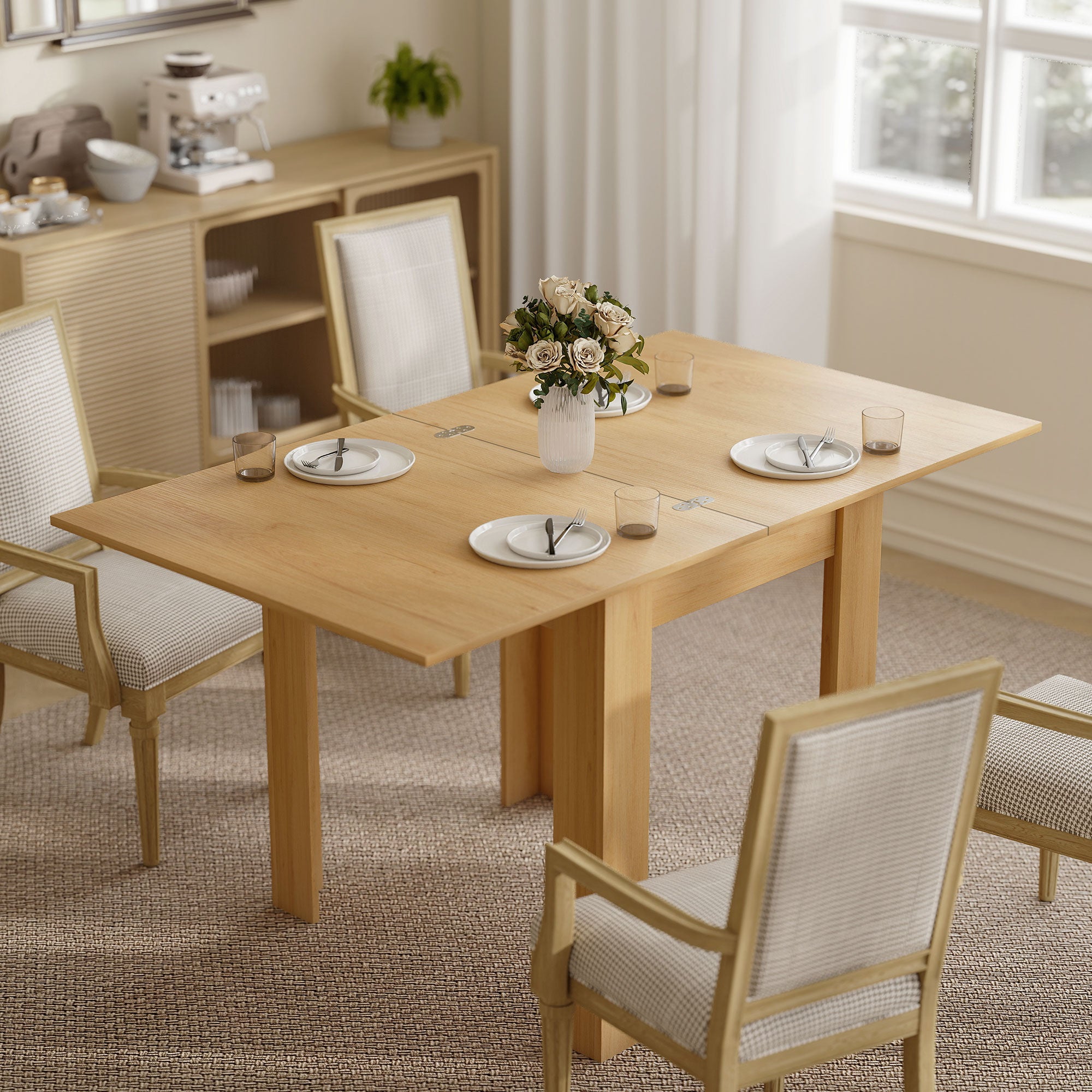 HOMCOM Folding Dining Table for 4-6, Rectangular Extendable Drop Leaf Table for Small Spaces, 140 x 80 x 77.5 cm, Natural