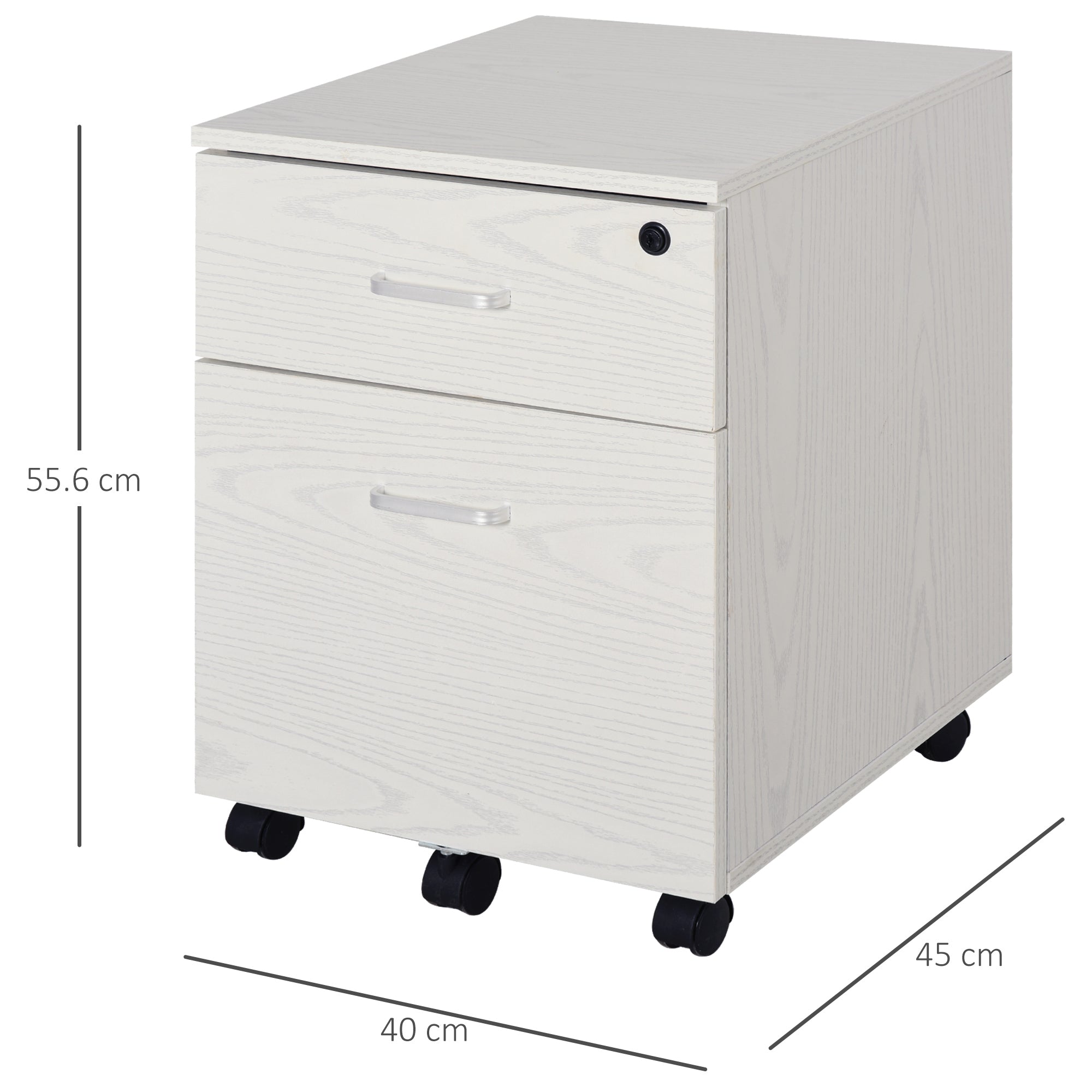 Vinsetto 2-Drawer Locking Office Filing Cabinet w/ 5 Wheels Rolling Storage Hanging Legal Letter Files Cupboard Home Organisation White Wood Grain - North Peak Garden Furniture