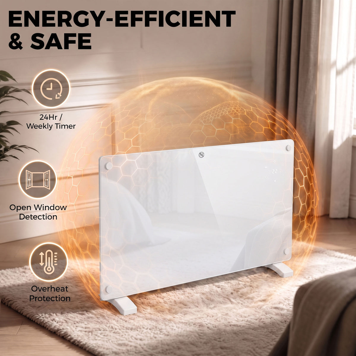 HOMCOM 1500W Smart Panel Heater Wall Mounted & Freestanding, Electric Heater with Weekly Timer, Open Window & Anti-Frost, White