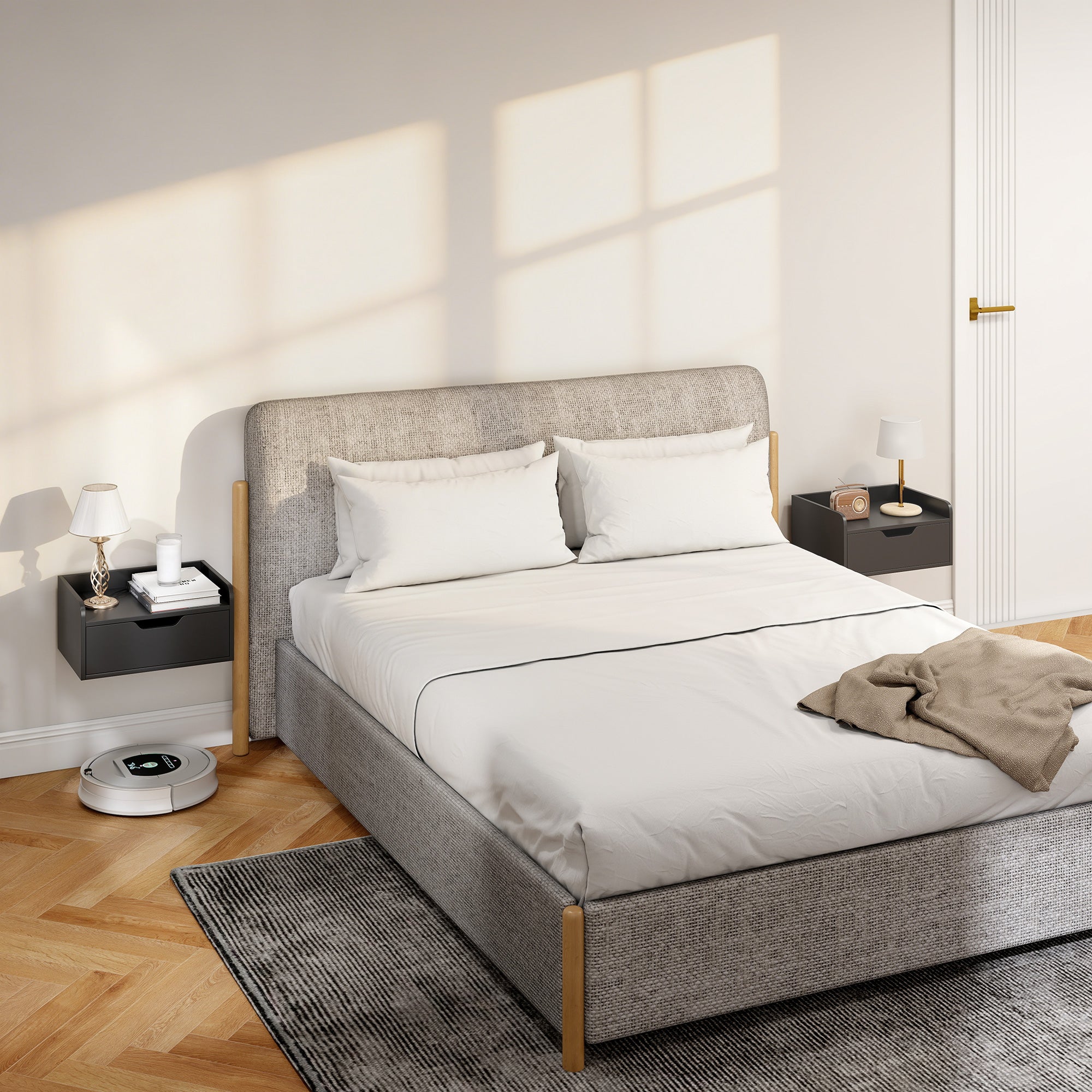 HOMCOM Floating Nightstands Set of 2, Wall Mounted Bedside Table with Drawer for Bedroom, Black