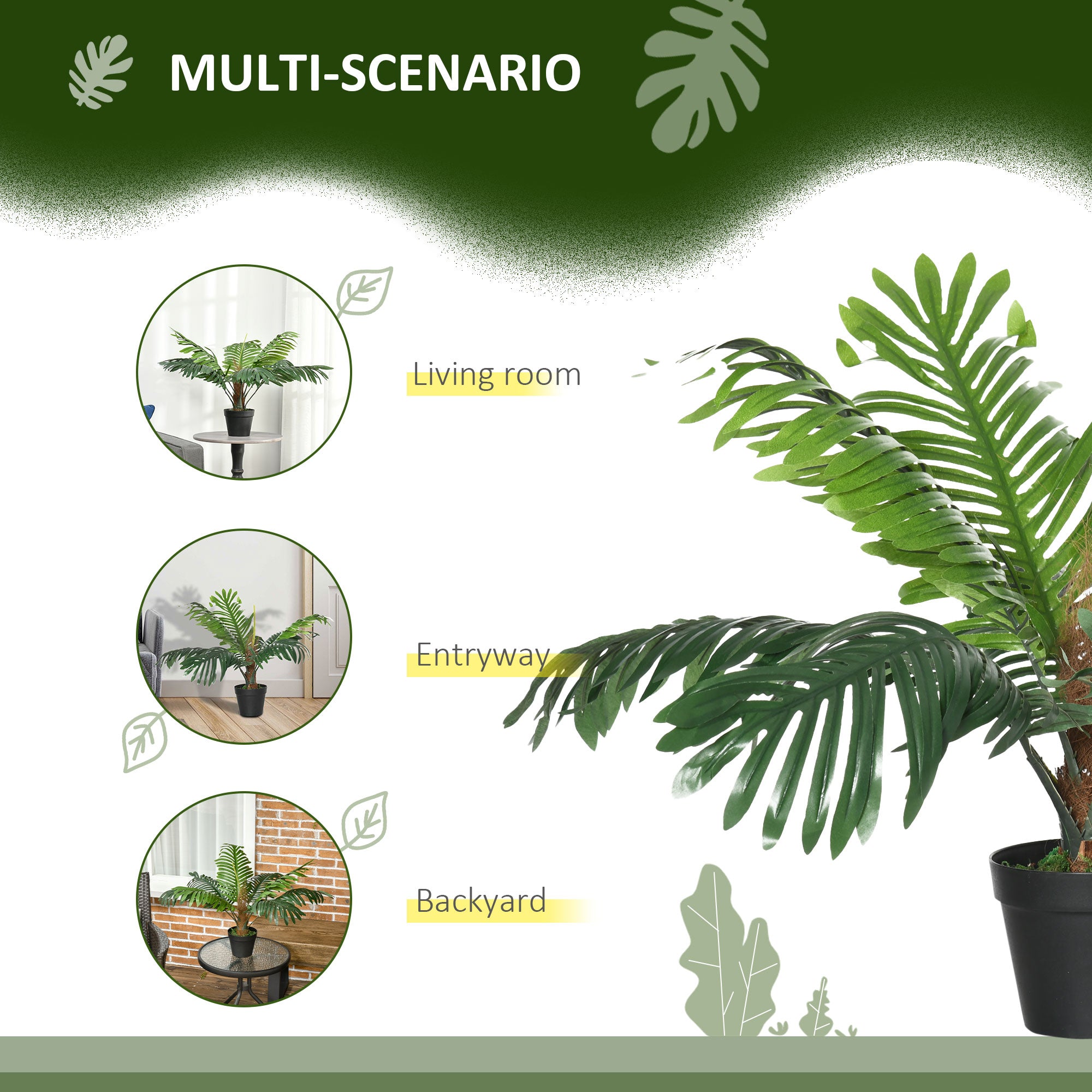 Outsunny 2 Pack 60cm Artificial Palm Tree Decorative Plant with Nursery Pot, Fake Tropical Tree for Indoor Outdoor Décor - North Peak Garden Furniture