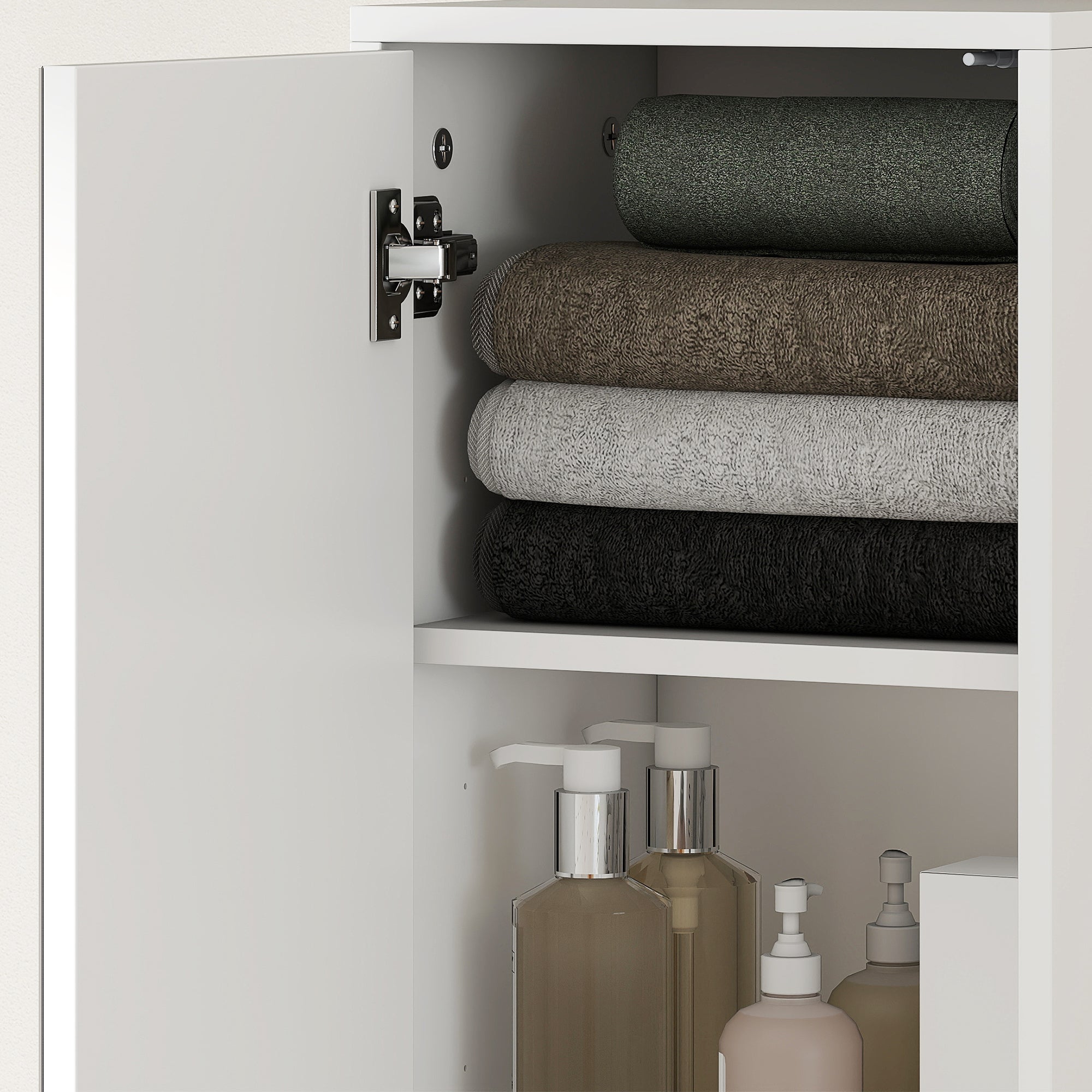 kleankin Tall Mirrored Bathroom Cabinet, Bathroom Storage Cupboard, Floor Standing Tallboy Unit with Adjustable Shelf, White