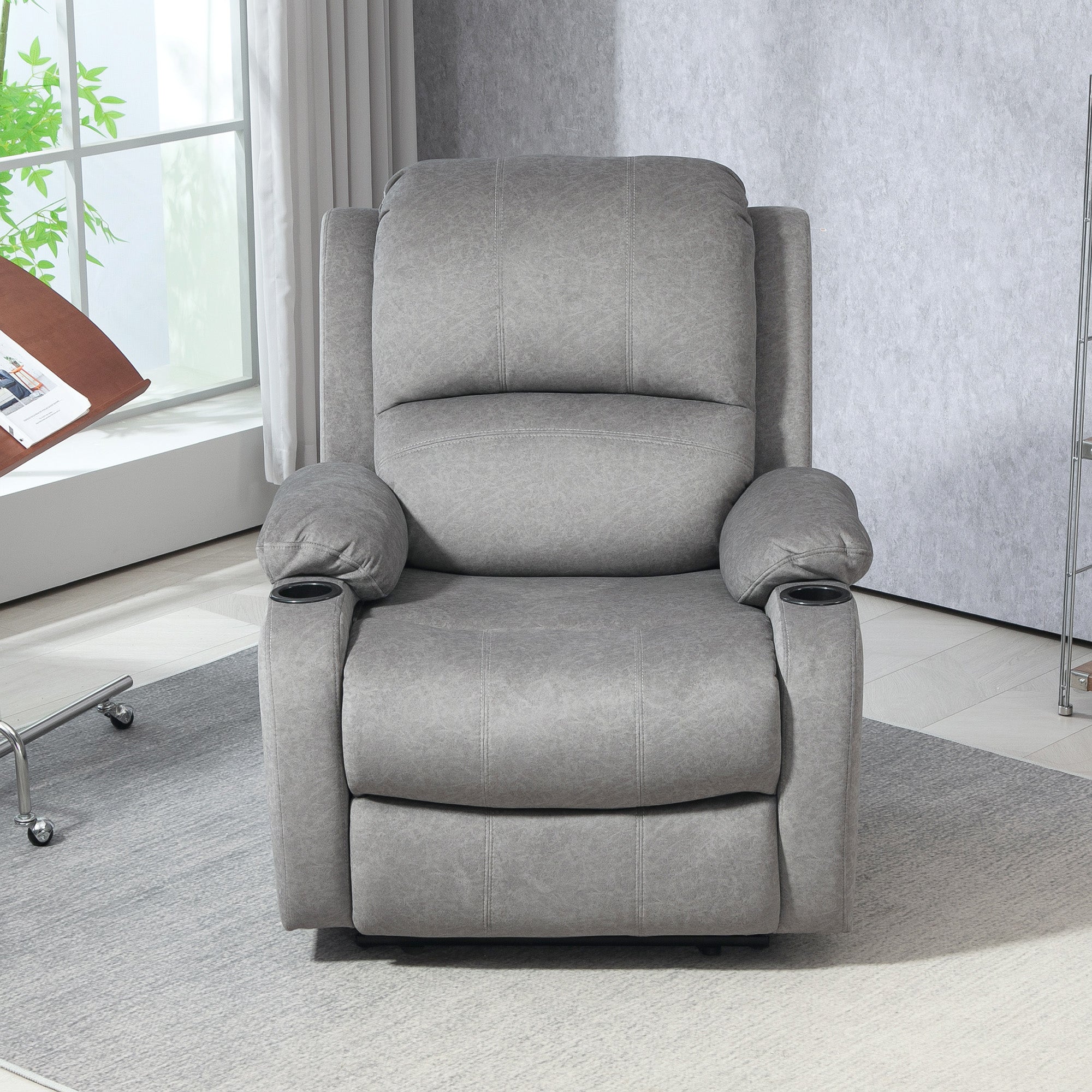 HOMCOM Microfibre Manual Reclining Armchair, with Footrest - Grey - North Peak Garden Furniture