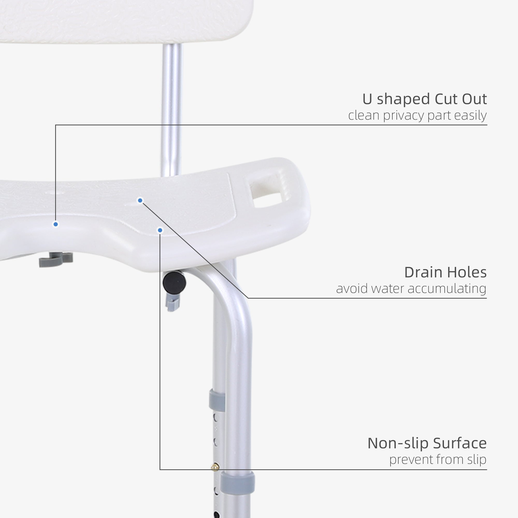 HOMCOM 8-Level Height Adjustable Bath Stool Spa Shower Chair Aluminum w/ Non-Slip Feet, Handle for the Pregnant, Old, Injured - North Peak Garden Furniture