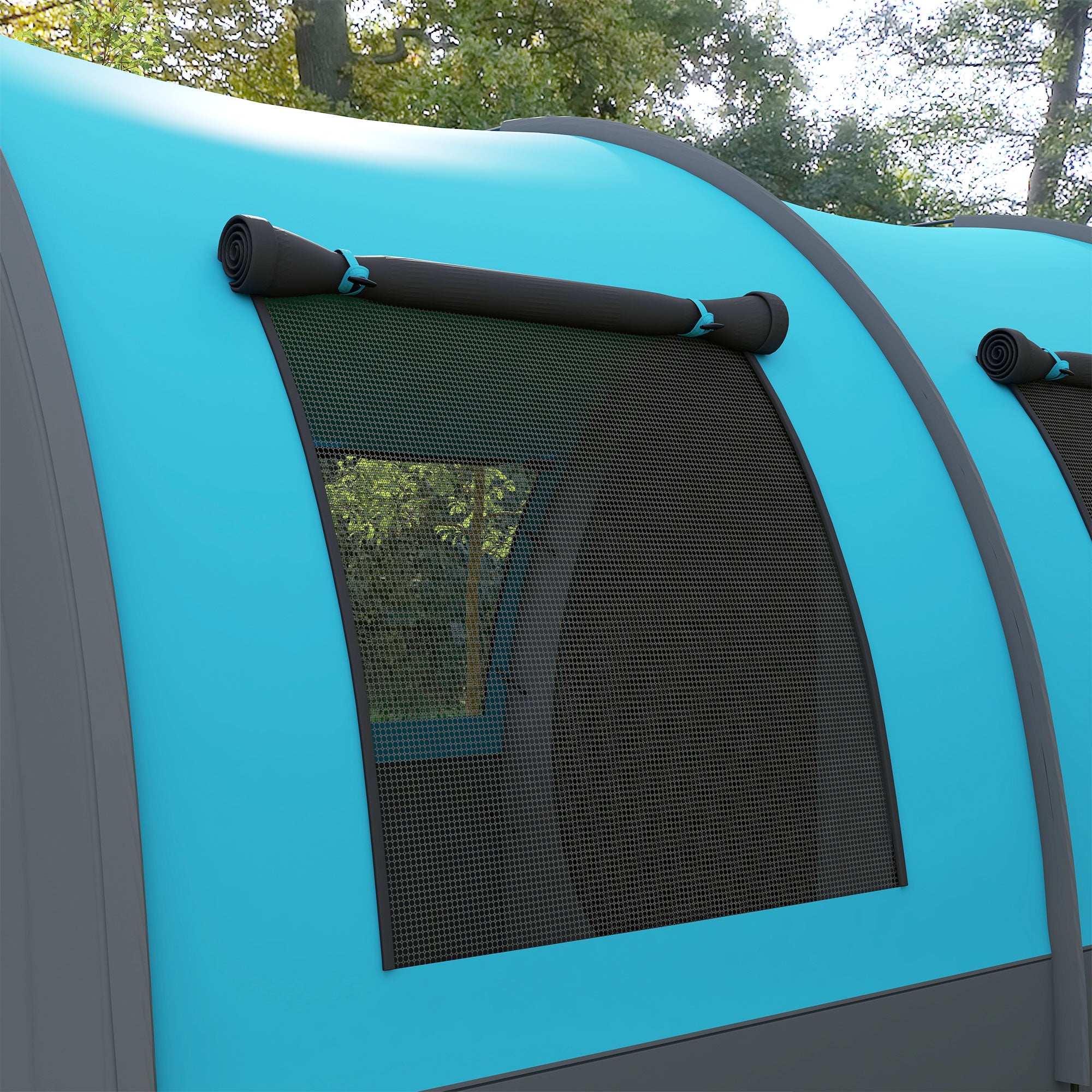 Outsunny Six Man Duo Room Tunnel Tent, with Accessories - Grey/Blue - North Peak Garden Furniture