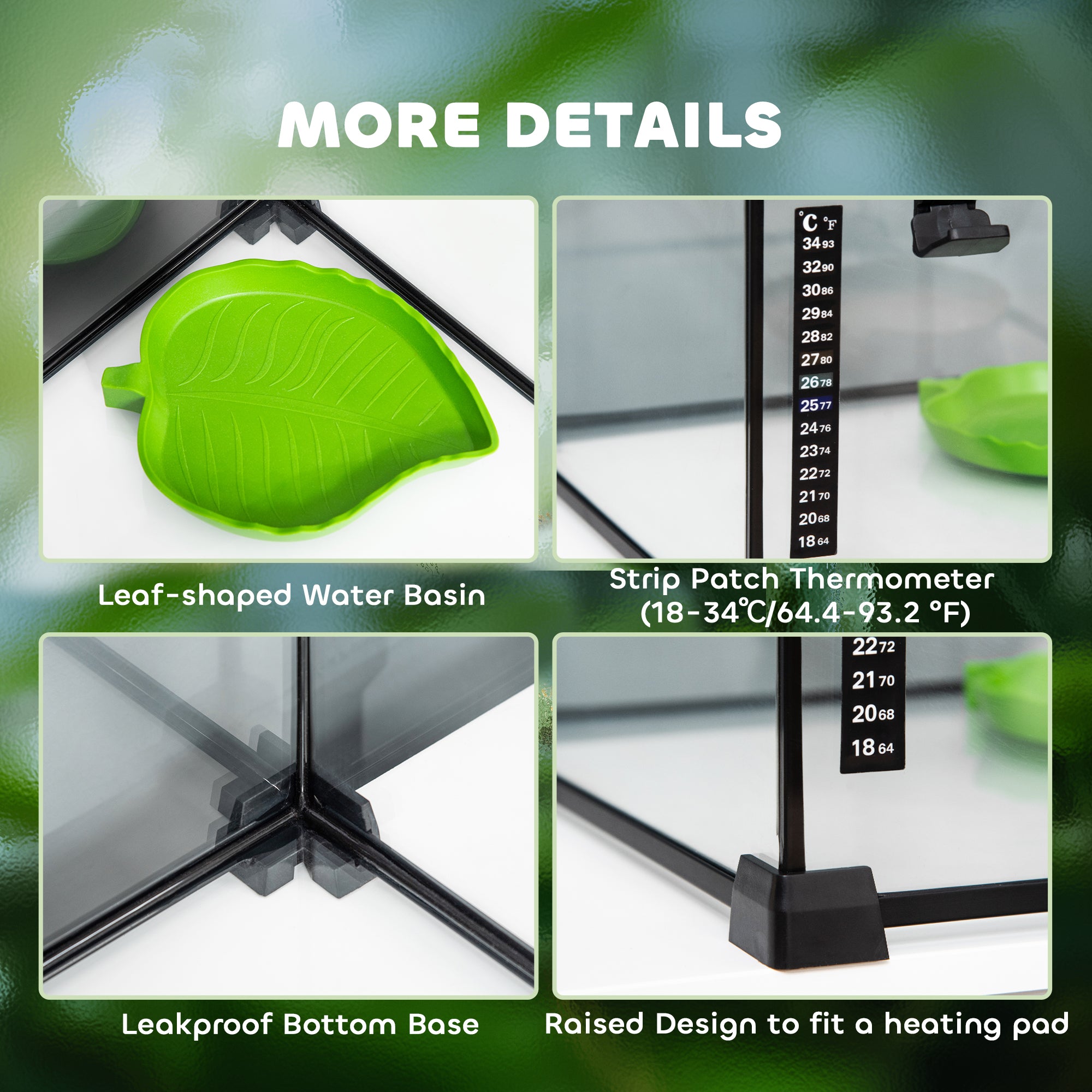 PawHut Glass Reptile Terrarium Insect Breeding Tank Vivarium Habitats with Thermometer for Lizards, Horned Frogs, Snakes, Spiders - Small 30 x 30 x 20cm - North Peak Garden Furniture