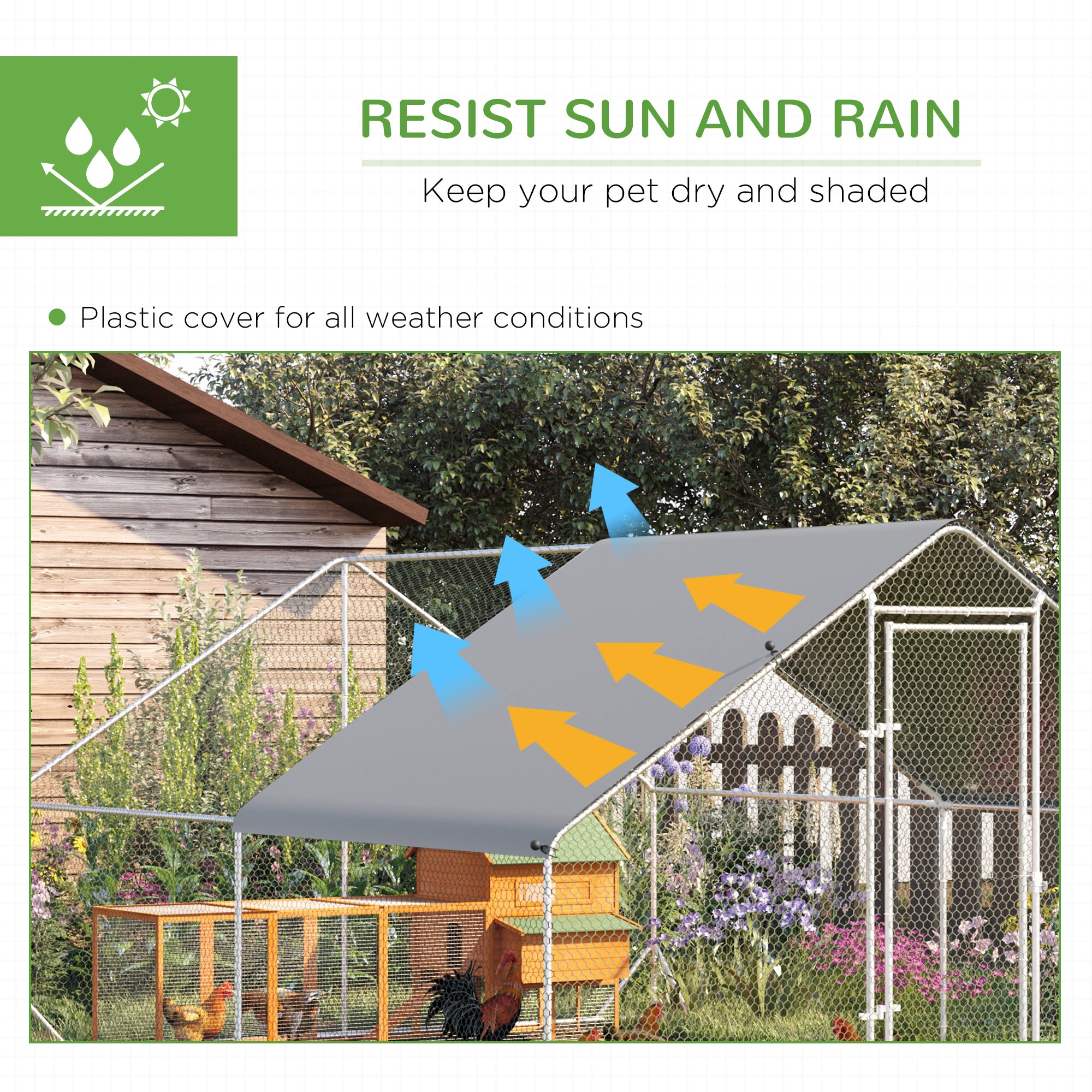 PawHut Walk In Chicken Run with Chicken Activity Shelf and Cover, 3 x 4 x 2m - North Peak Garden Furniture