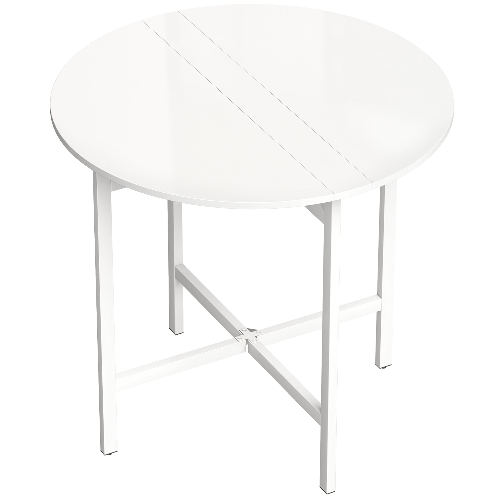 HOMCOM Collapsible Drop Leaf Table, Folding Dining Table for Small Spaces, Extendable Kitchen Table with Steel Frame, White