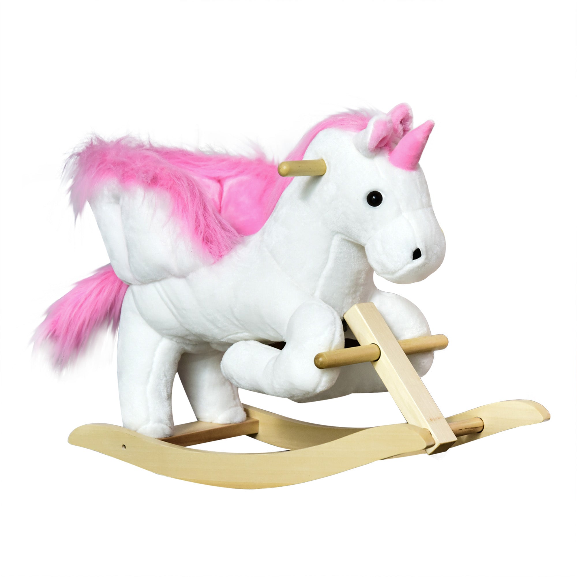 HOMCOM Kids Rocking Horse Unicorn Wooden Plush Ride On Chair Toy with Music 1.5-3 Years - North Peak Garden Furniture