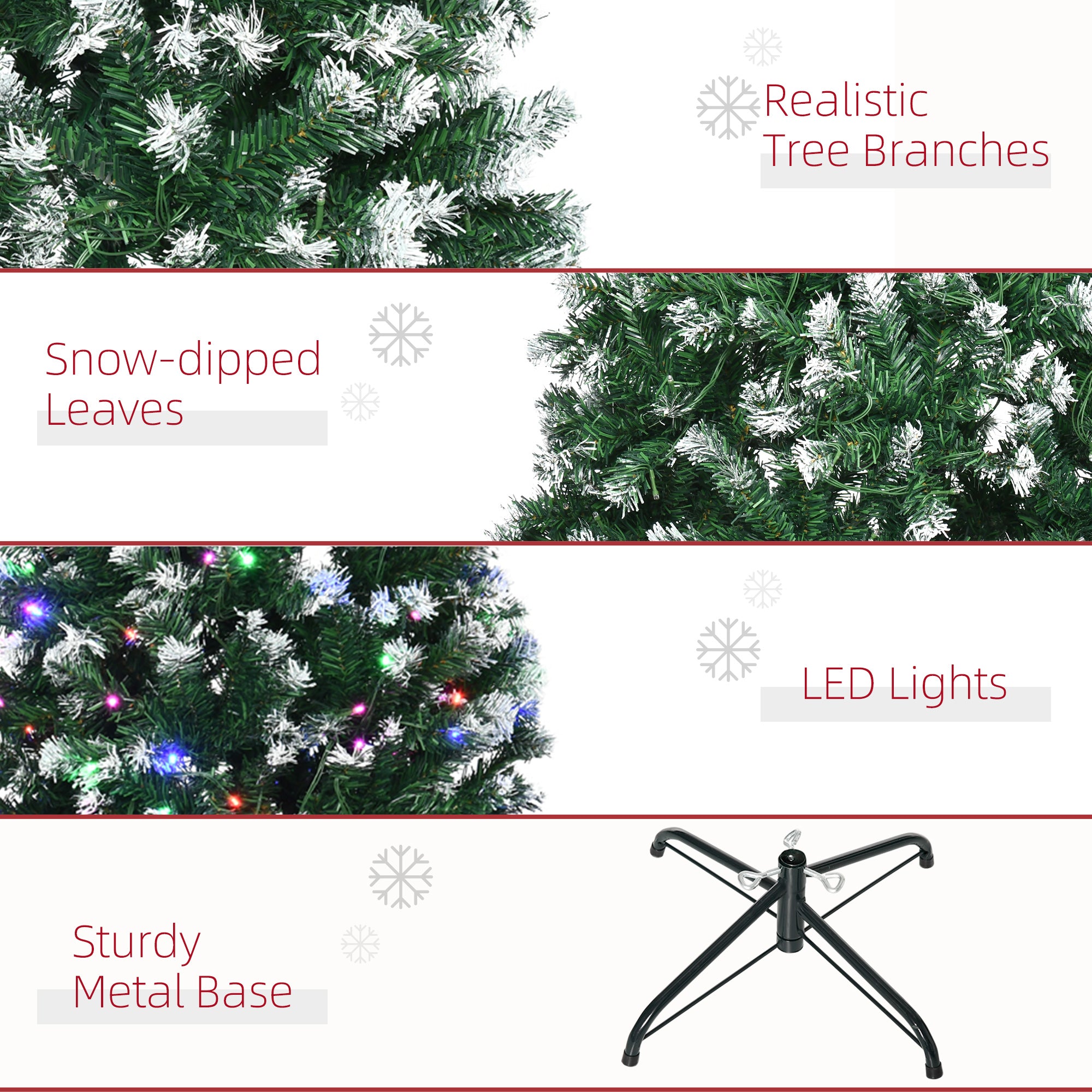 HOMCOM 7FT Tall Prelit Pencil Slim Artificial Christmas Tree with Realistic Branches, 350 Colourful LED Lights and 818 Tips, Xmas Decoration, Green - North Peak Garden Furniture