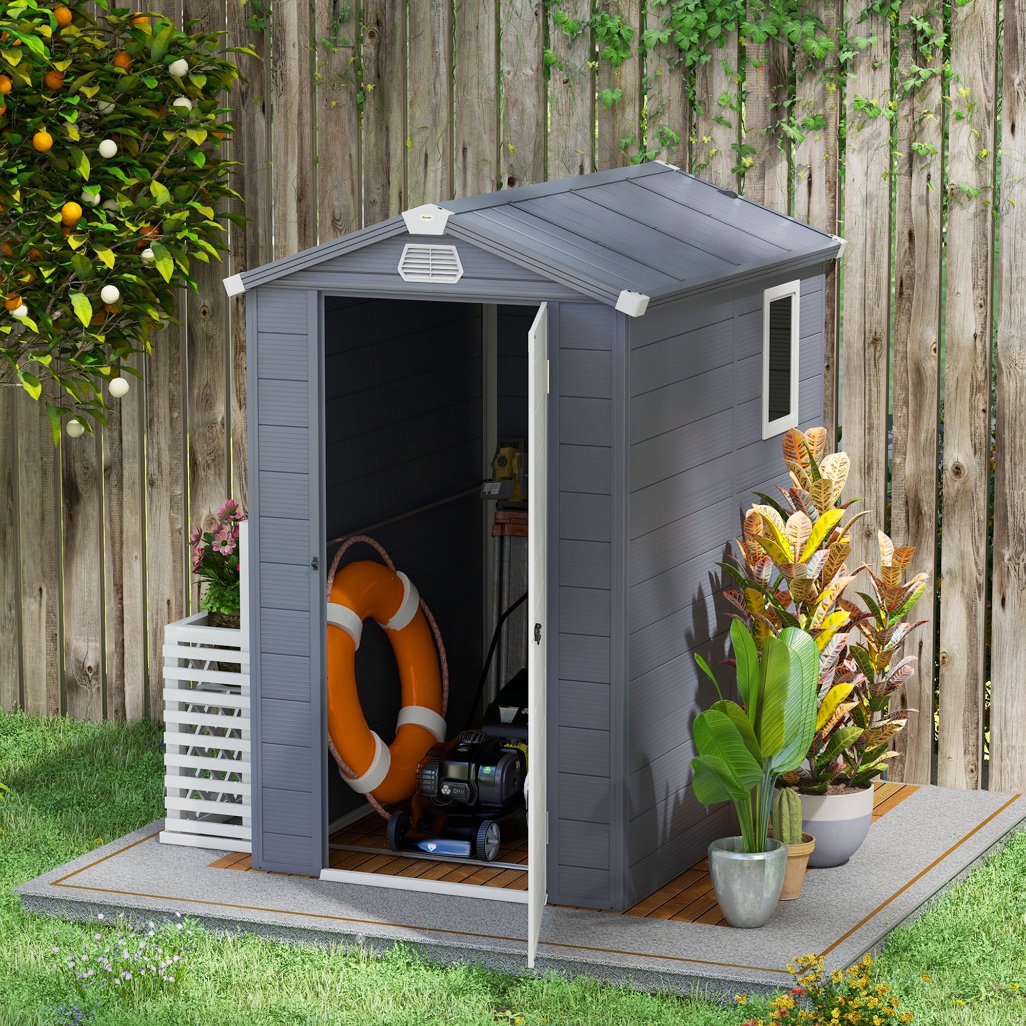 Outsunny 4.4ft x 6.2ft Aluminium Frame and Plastic Wall Shed, with Foundation - Grey