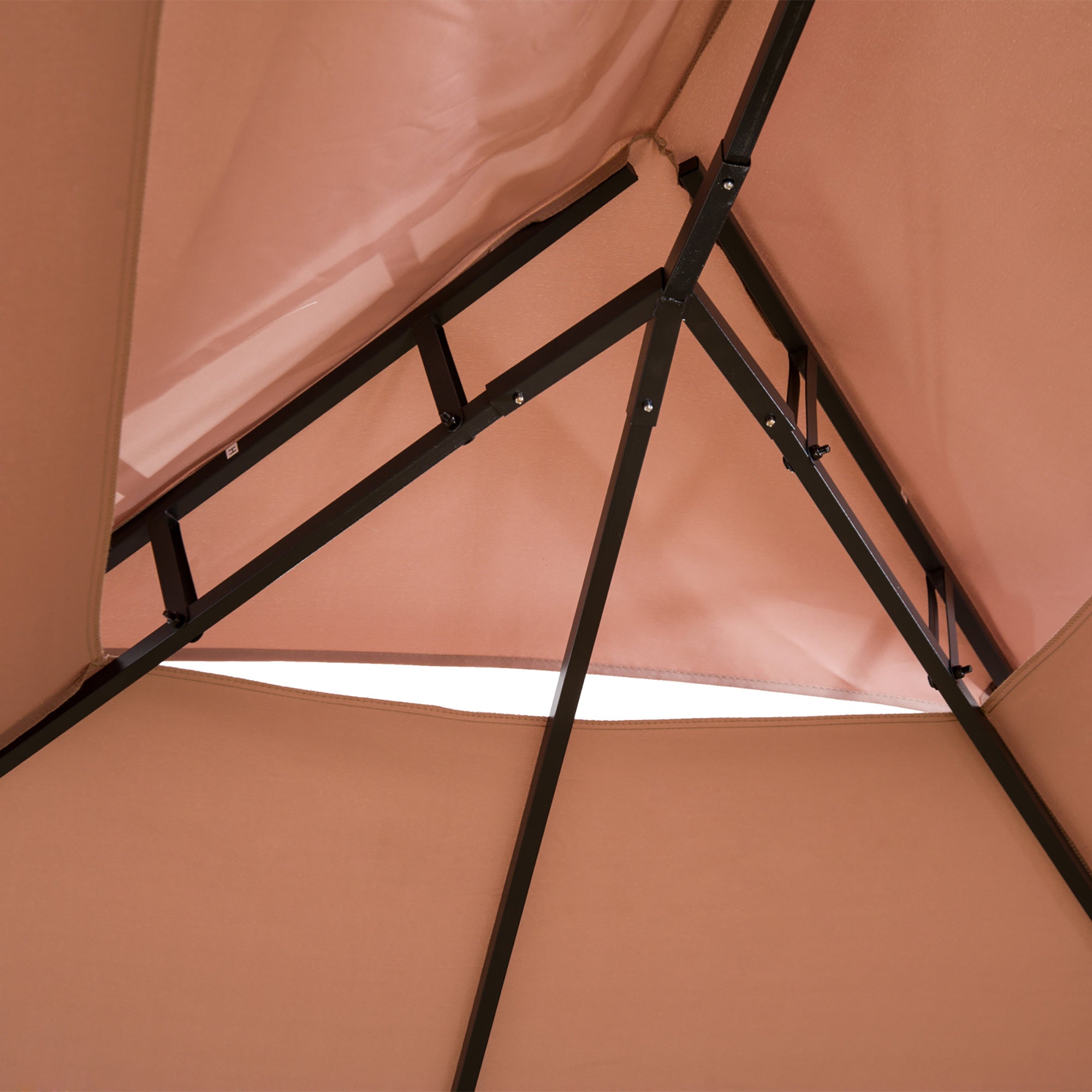 Outsunny 4m x 3(m)Garden Gazebo, Double Roof Outdoor Gazebo Canopy Shelter with Curtains, Solid Steel Frame for Lawn and Deck, Brown - North Peak Garden Furniture