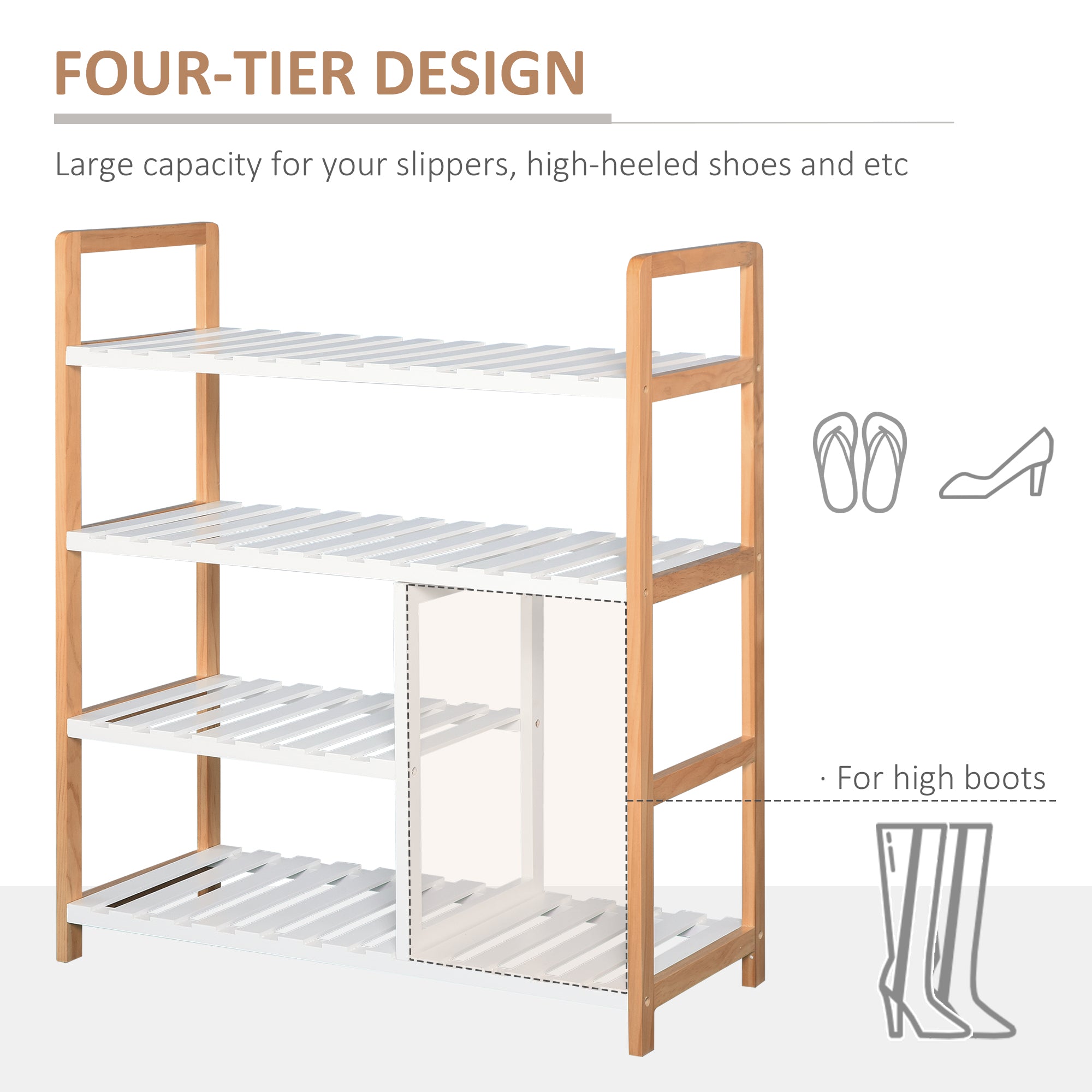 HOMCOM 4 Tier Shoe Racks Storage Stand Shelf Organizer Wood Frame 78 x 68 x 26 cm Hallway Furniture - North Peak Garden Furniture