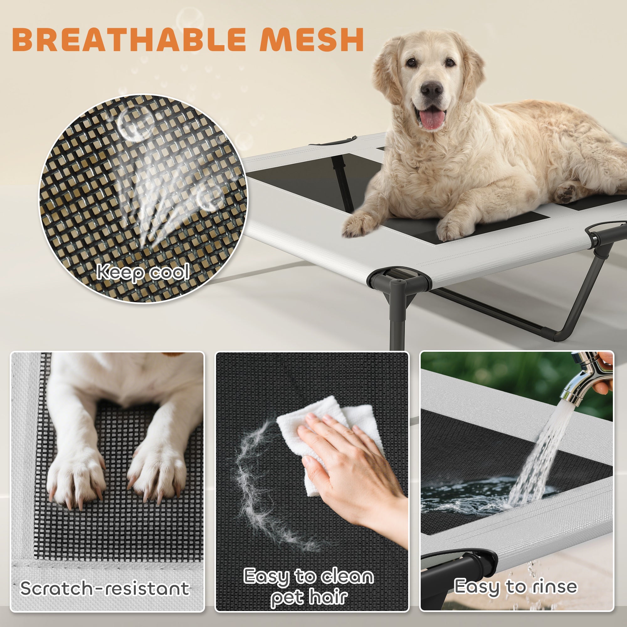 PawHut Portable Elevated Dog Bed with Removable Canopy, Cooling Raised Pet Cot for Medium Large Dogs, 92 x 75 x 89 cm - North Peak Garden Furniture