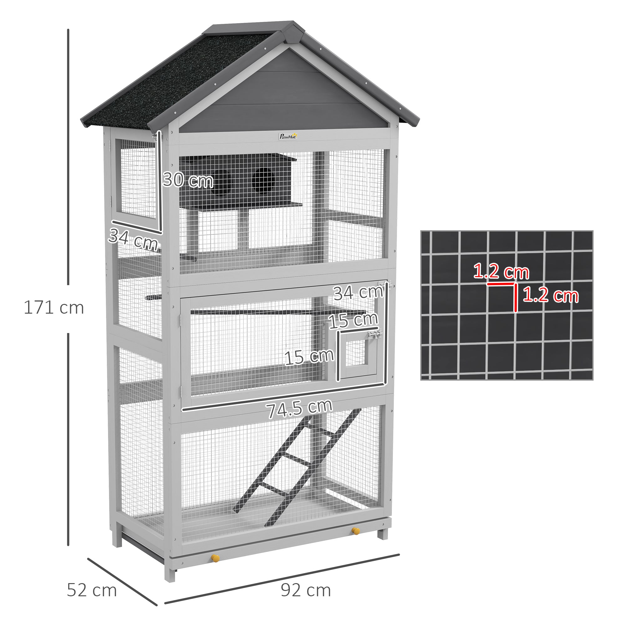 PawHut Wooden Bird Cage, with Stand, for Finches, Parakeets, Small birds - Grey - North Peak Garden Furniture