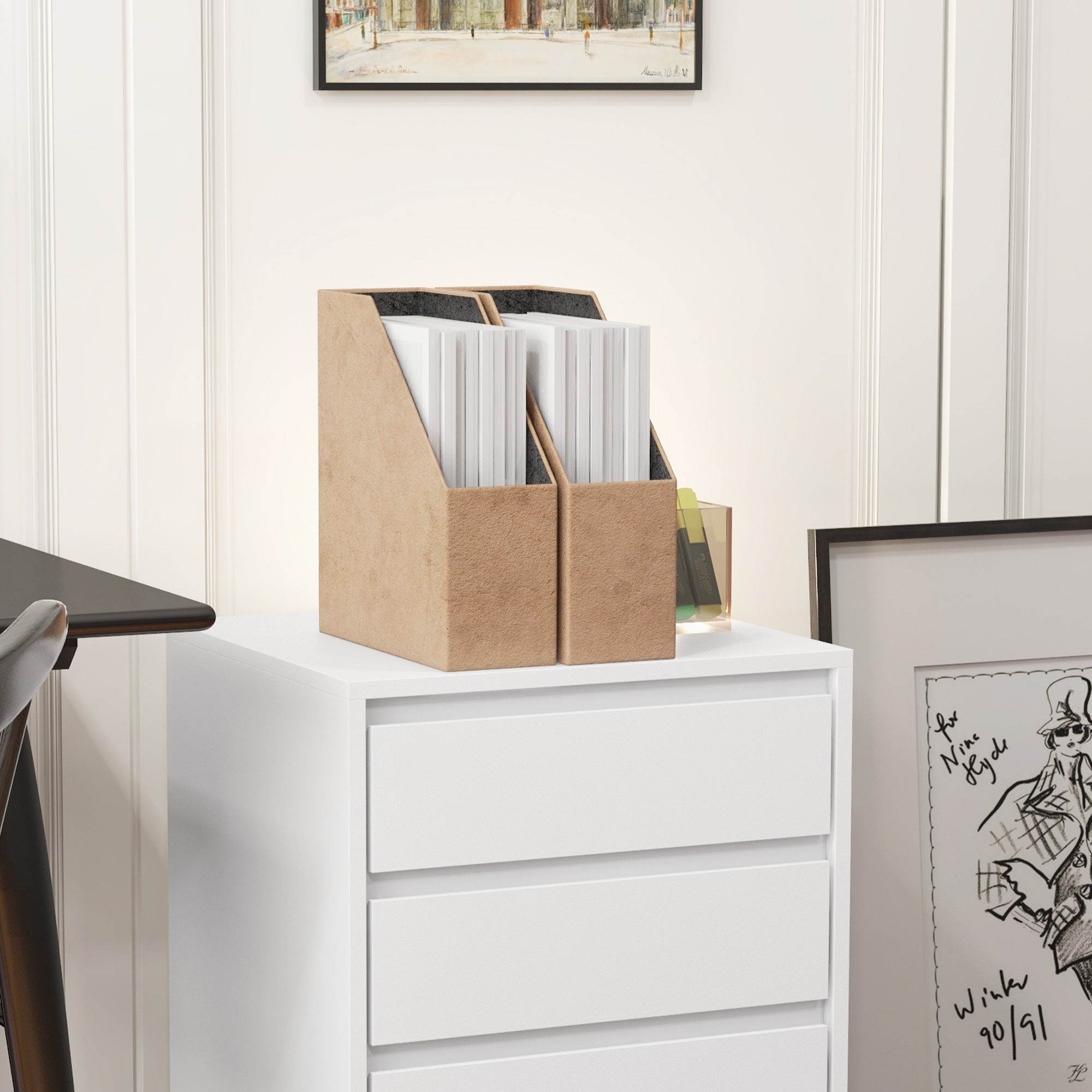 HOMCOM Four-Drawer Office Filing Cabinet, with Wheels - White - North Peak Garden Furniture