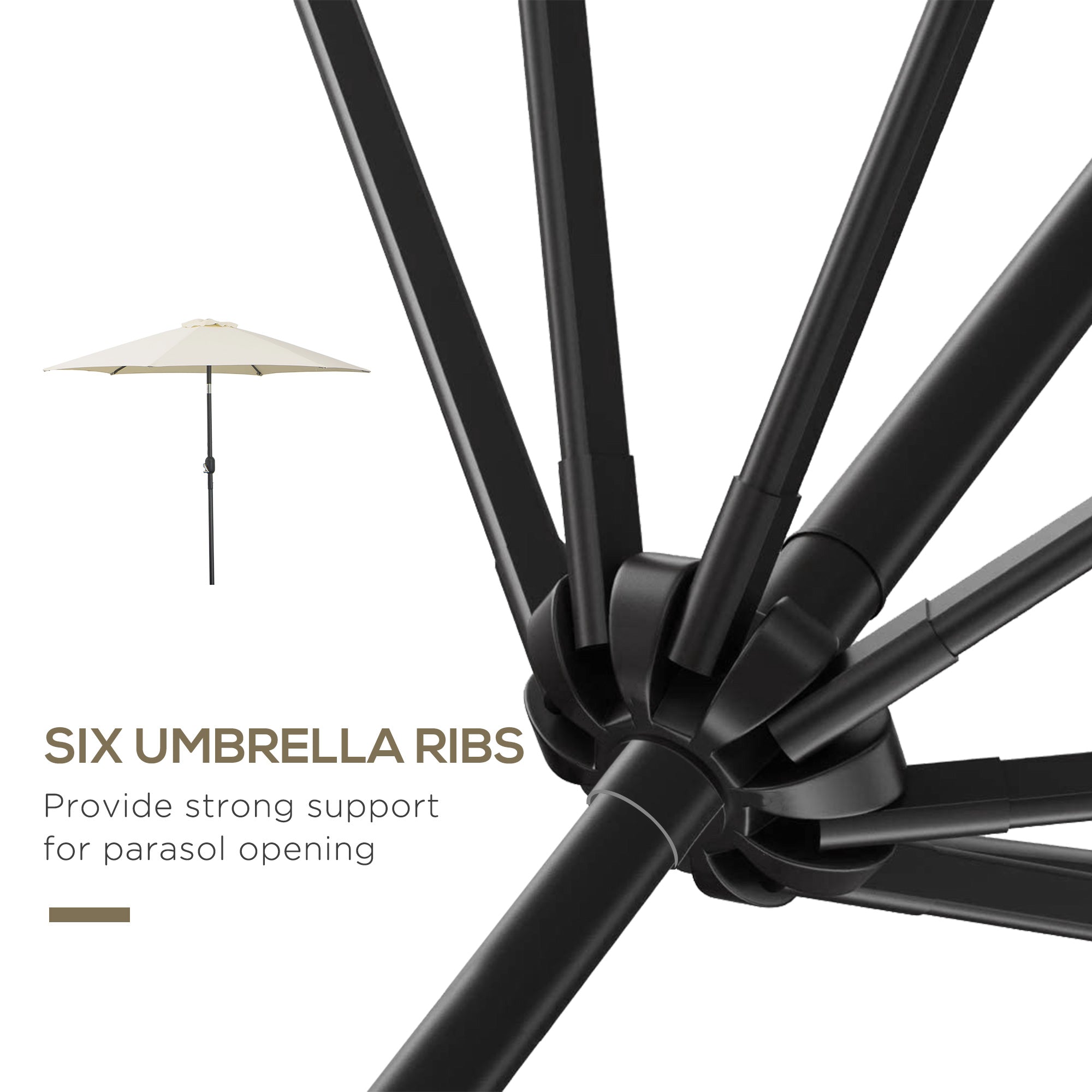 Outsunny2.6M Garden Parasol Umbrella with Tilt and Crank, Outdoor Sun Parasol Sunshade Shelter with Aluminium Frame, Grey - North Peak Garden Furniture