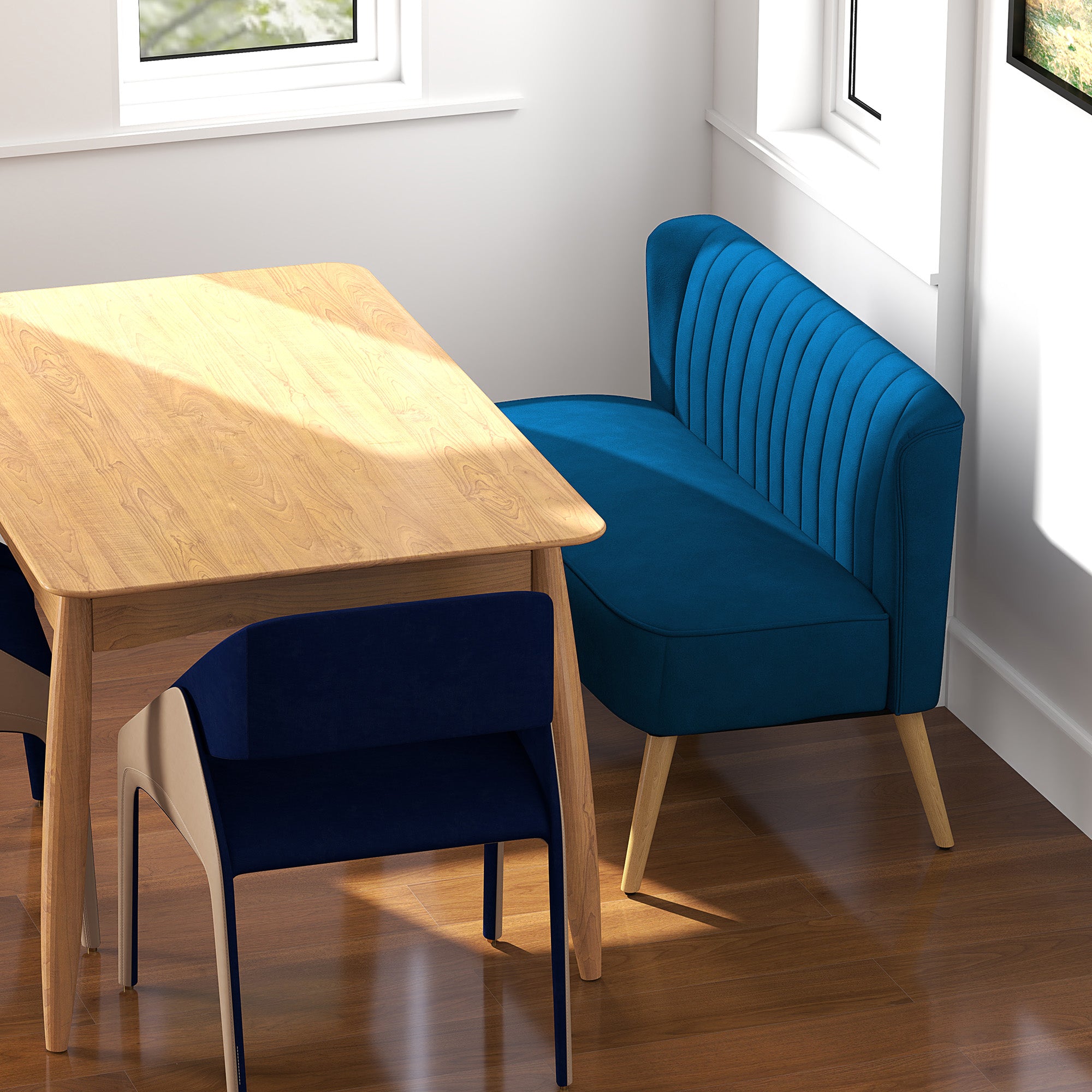 HOMCOM Modern Double Seat Sofa Foam Padding High Back Soft Comfortable Compact Couch Home Office Dark Blue