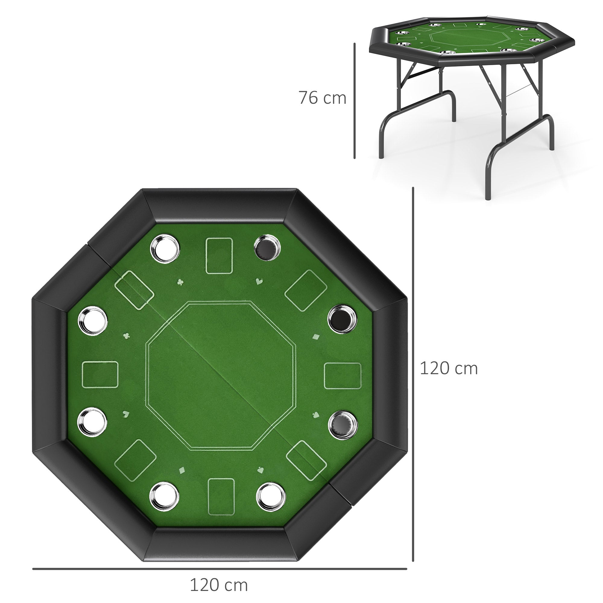 SPORTNOW 8 Player Folding Poker Table, Portable Octagon Blackjack Table with Cup Holders with Cup Holders, Padded Edge, Green - North Peak Garden Furniture
