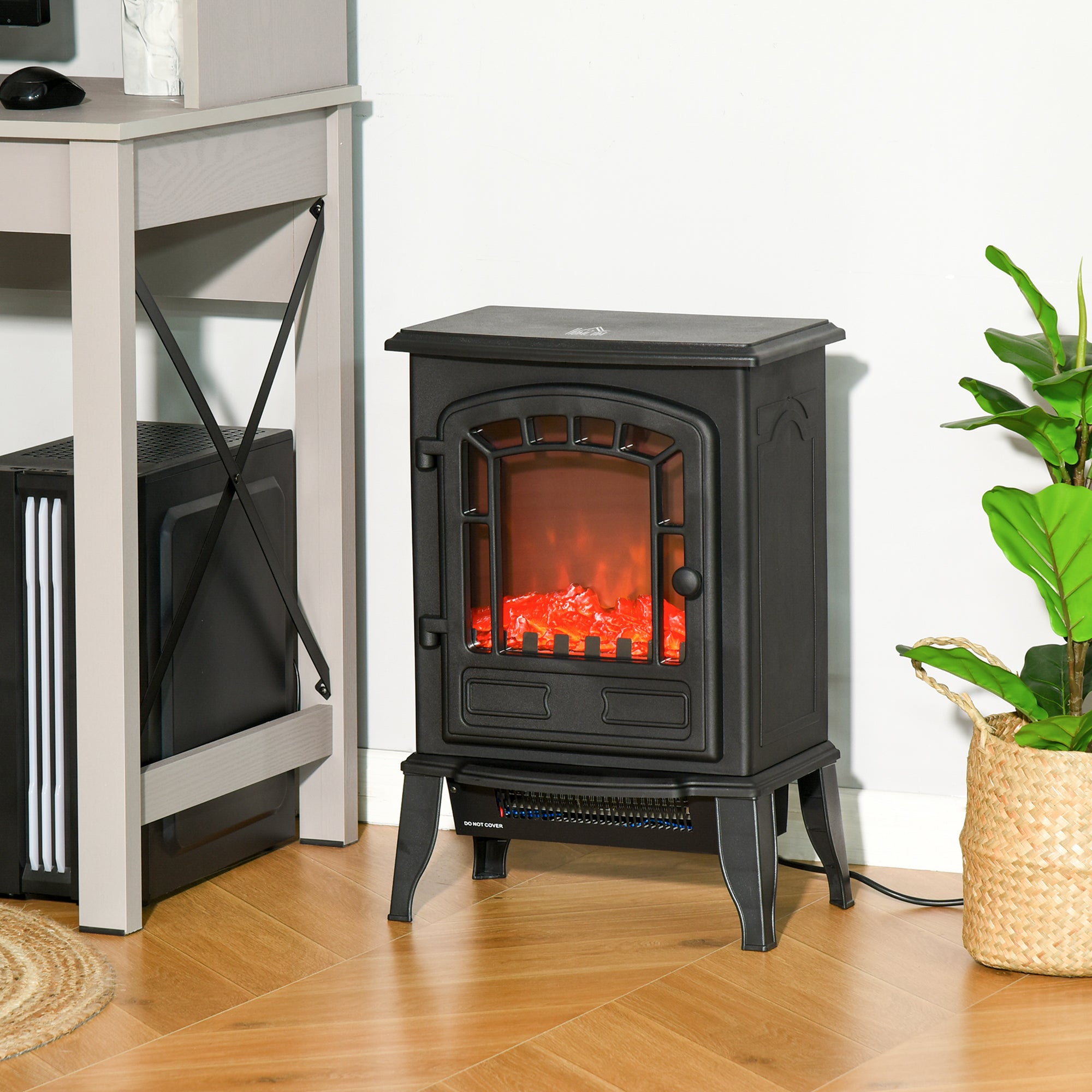 HOMCOM Electric Fireplace Stove Freestanding Log Burner, 1000W/2000W, Portable Electric Fire Fan Heater with LED Flame Effect, Adjustable Thermostat, Overheat Protection, Black