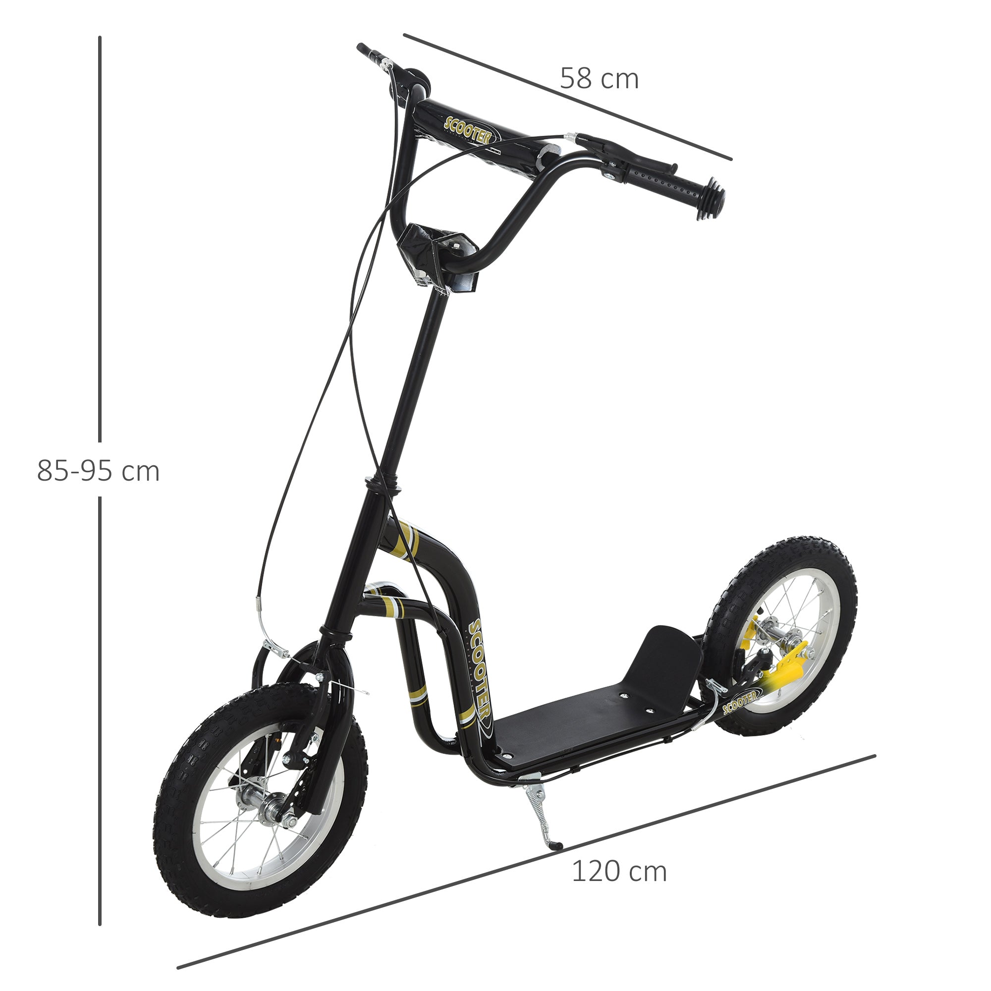 HOMCOM Teen Kids Stunt Scooter w/ Adjustable Handlebar, 12 Inch Rubber Tyres, Dual Brakes, Black - North Peak Garden Furniture