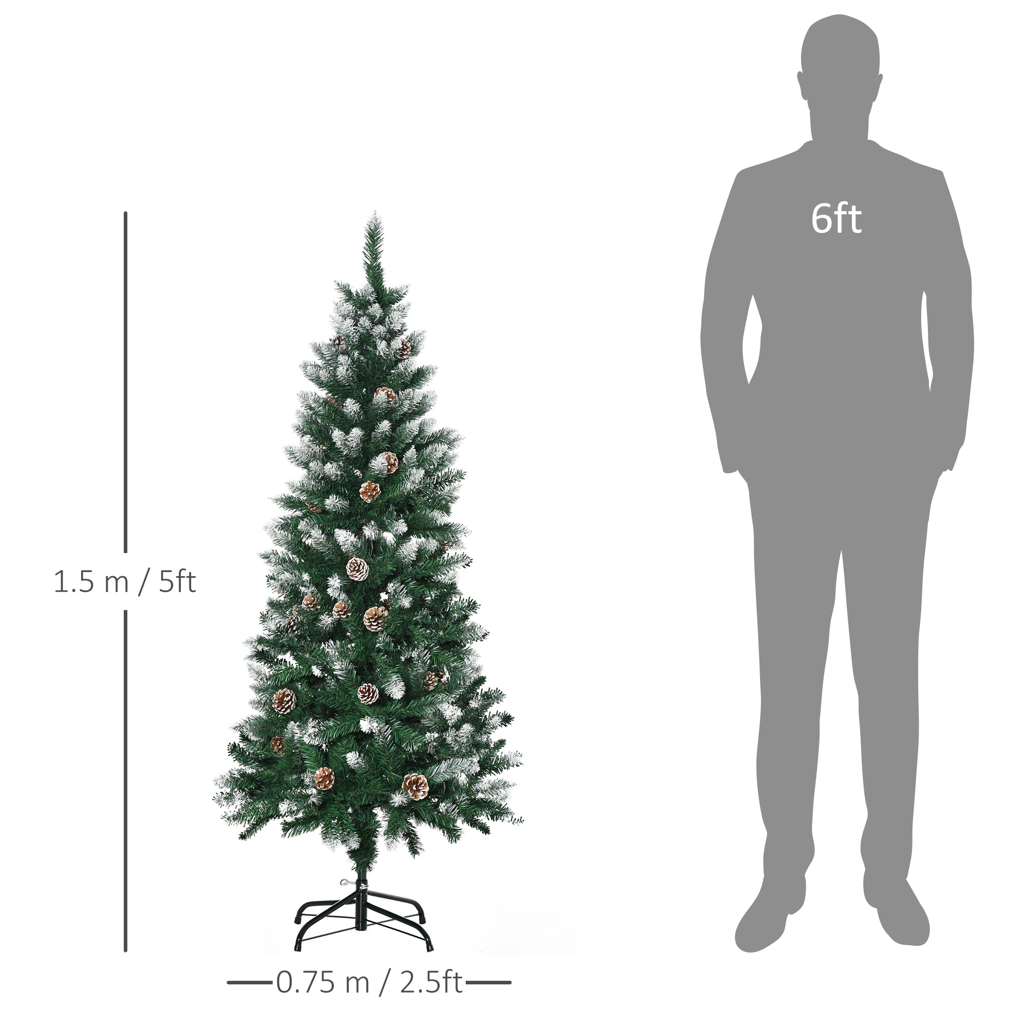 HOMCOM 5 Ft Snow Artificial Christmas Tree with Realistic Branches, Pine Cone, for Indoor Decoration, Green White - North Peak Garden Furniture