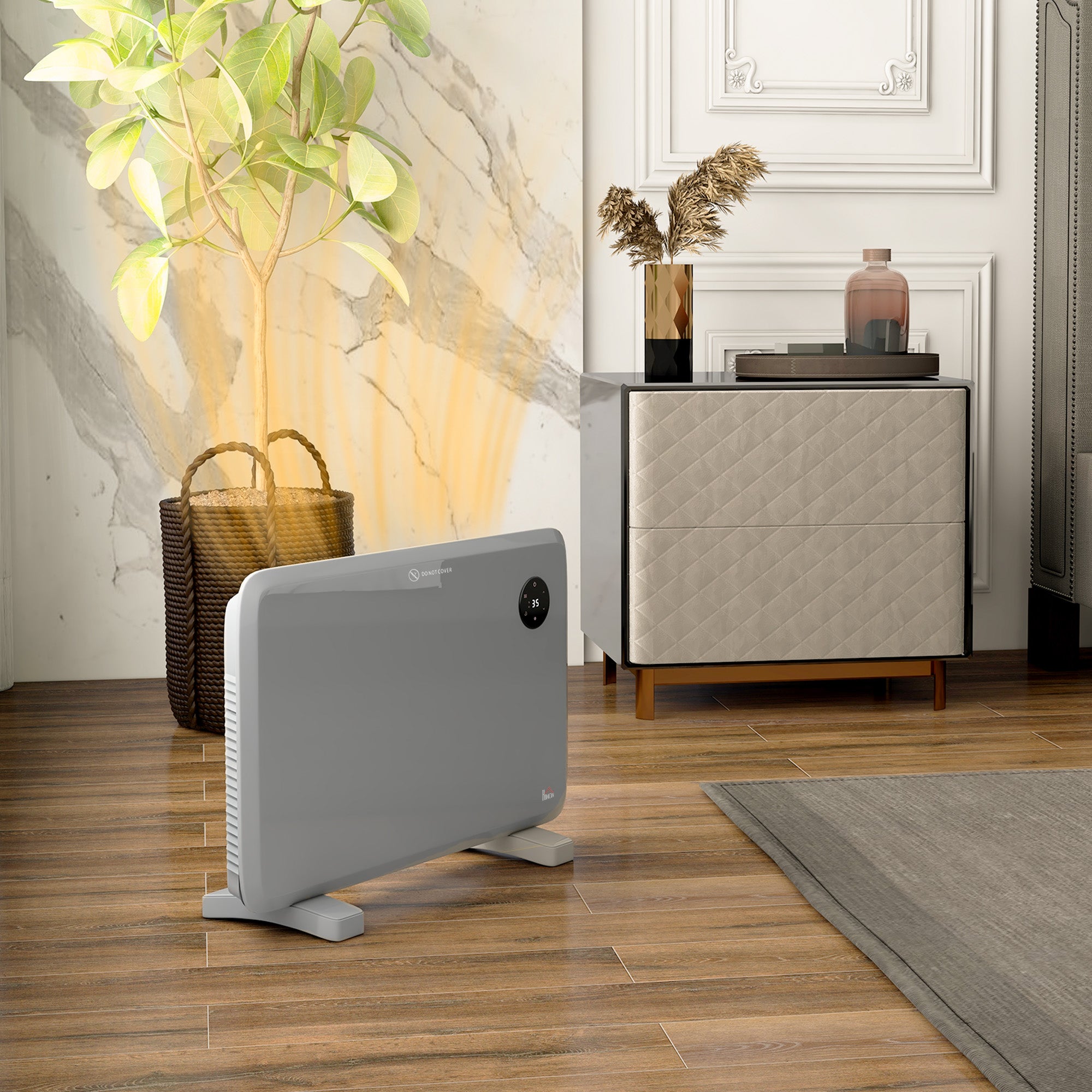 HOMCOM 1200W Electric Convector Heater, Freestanding or Wall Mounted, Space Heater with Adjustable Thermostat, Timer, Grey - North Peak Garden Furniture