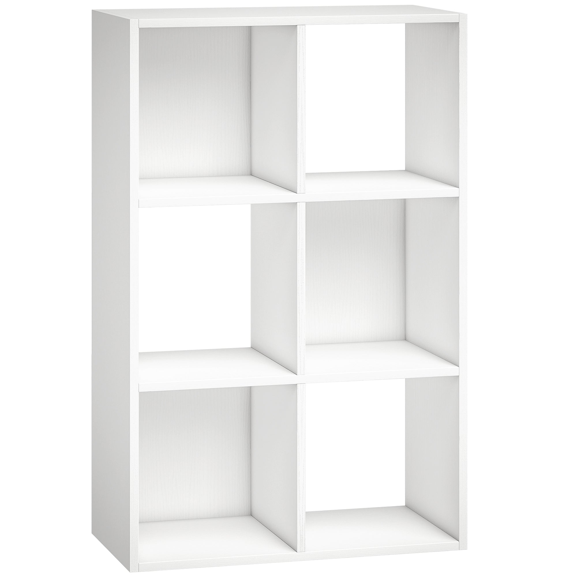 HOMCOM Industrial Style Storage Shelf, Bookcase, Bookshelf with 6 Compartments, for Living Room, Home Study, White Wood Effect