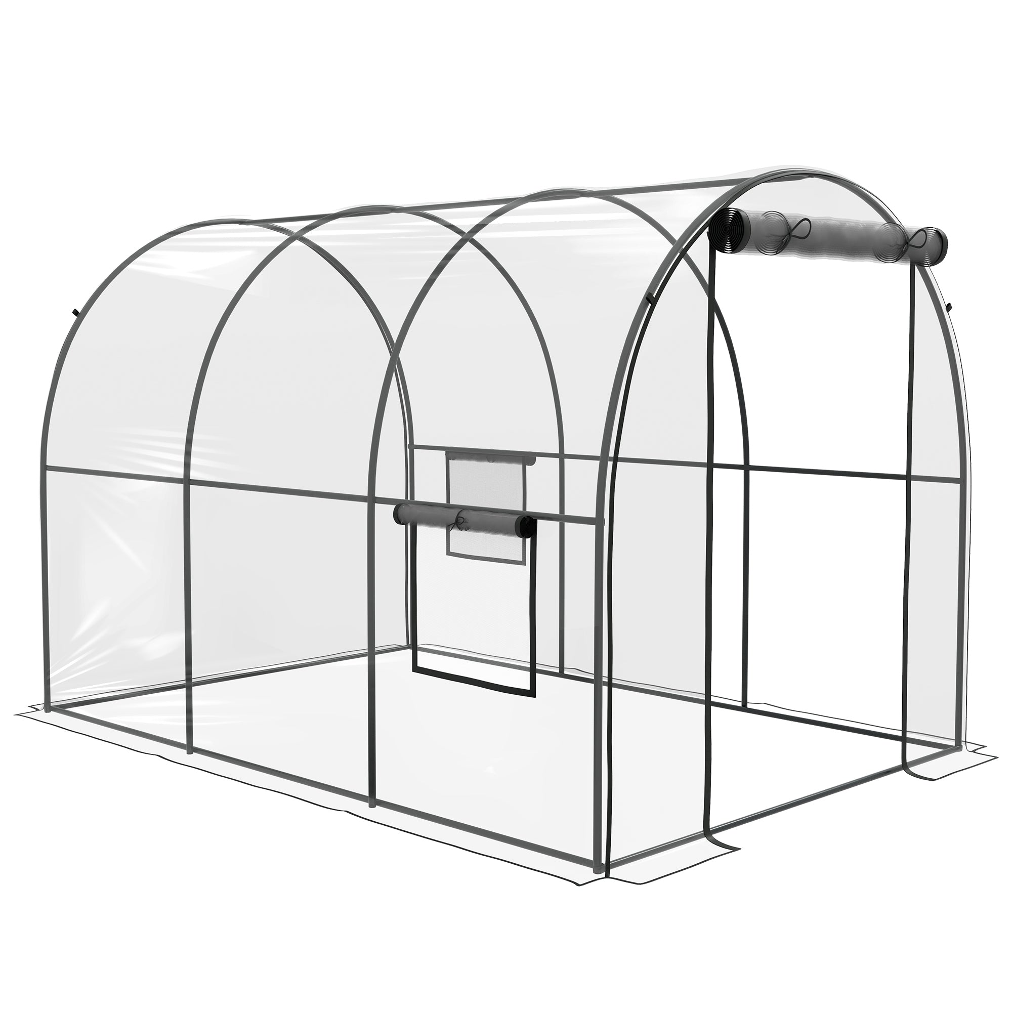 Outsunny Polytunnel Greenhouse Walk-in Grow House with Plasric Cover, Door, Mesh Window and Steel Frame, 3 x 2 x 2m, Clear - North Peak Garden Furniture