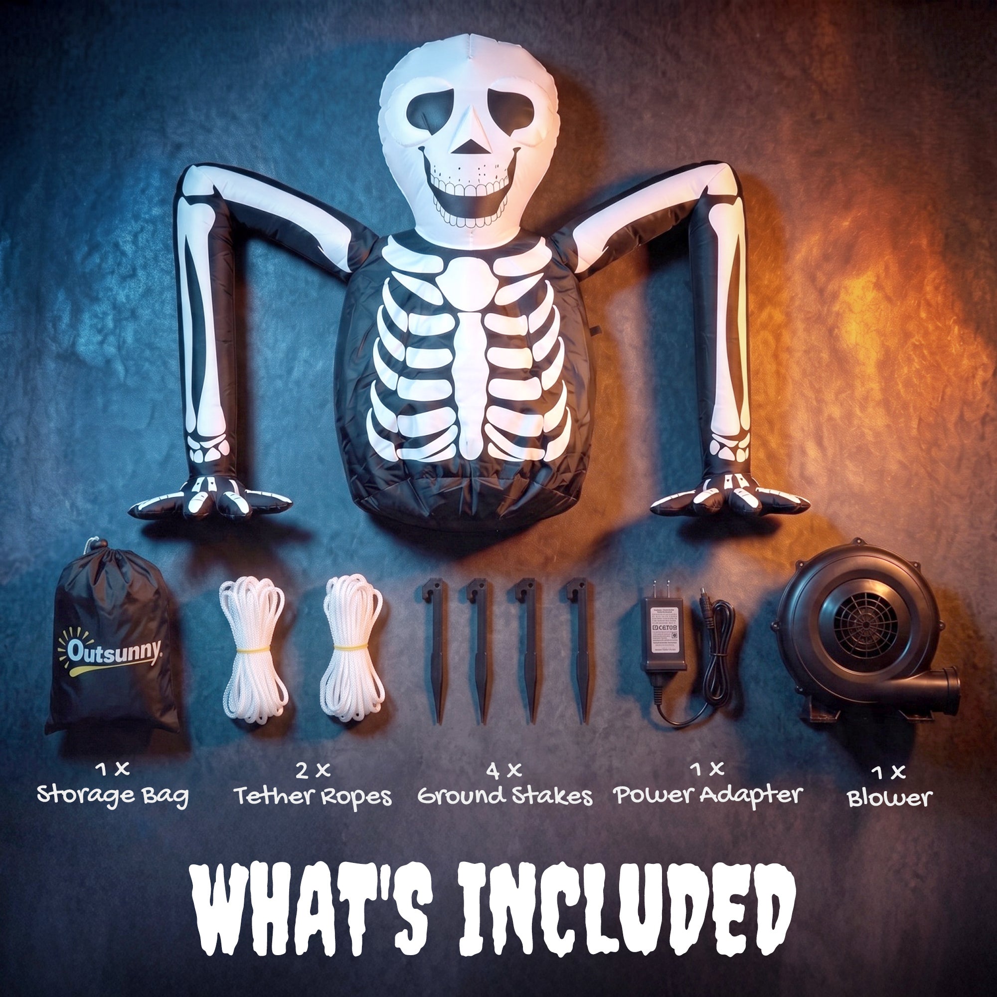Outsunny Inflatable Ground Crawling Skeleton, Scary Halloween Decoration with Built-in LED Lights for Indoor Outdoor Decor