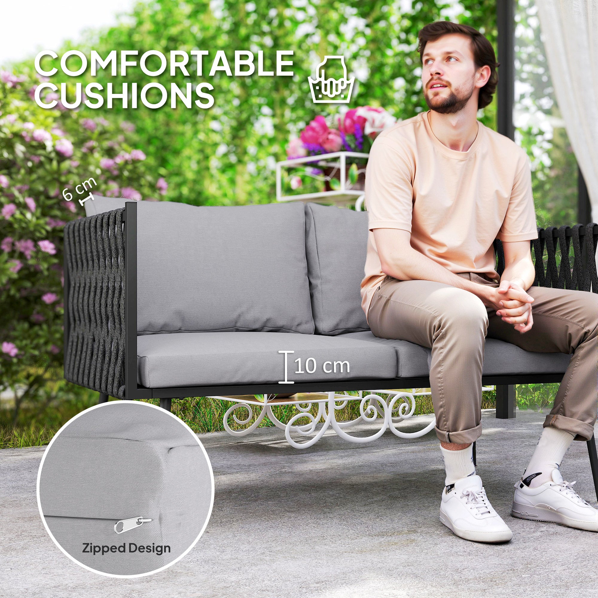 Outsunny 4-Piece Garden Furniture Set with Cushions - Light Grey - North Peak Garden Furniture