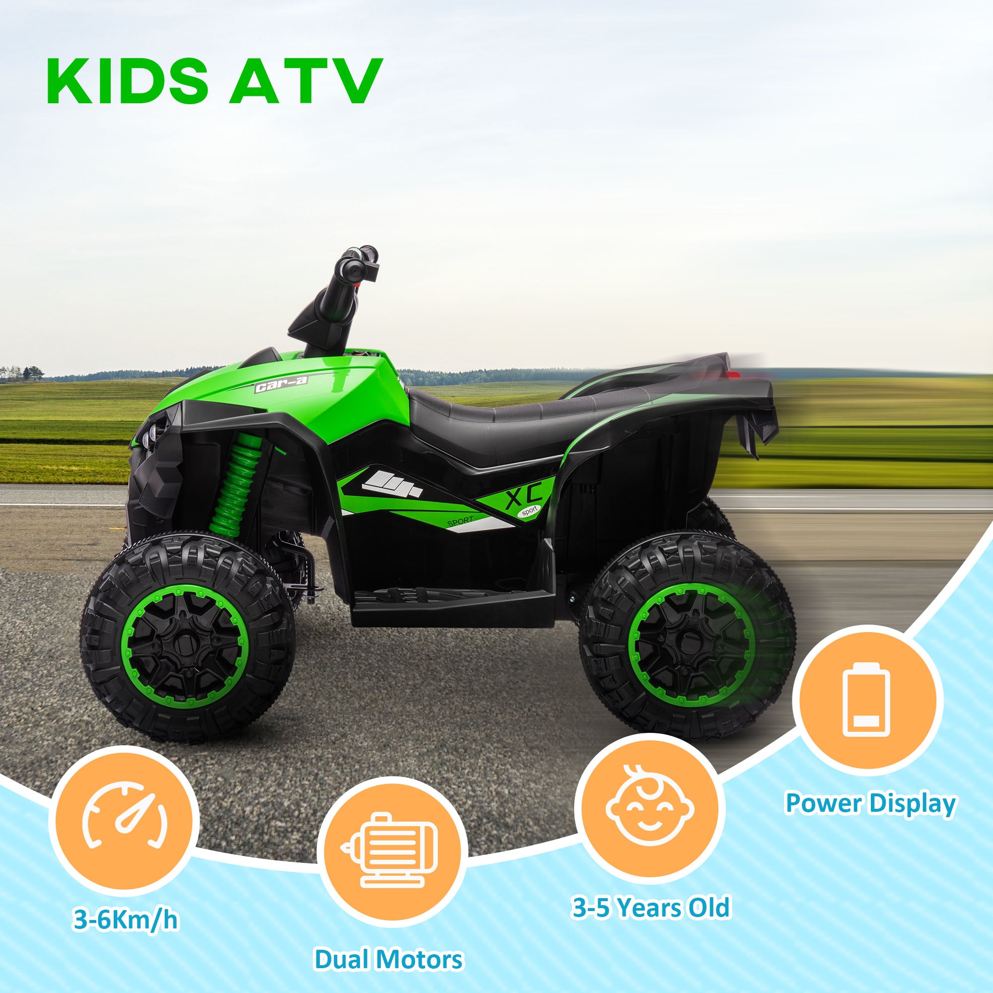 HOMCOM 12V Ride-On Quad Bike w/ Music, Horn, for Ages 3-5 Years - Green - North Peak Garden Furniture