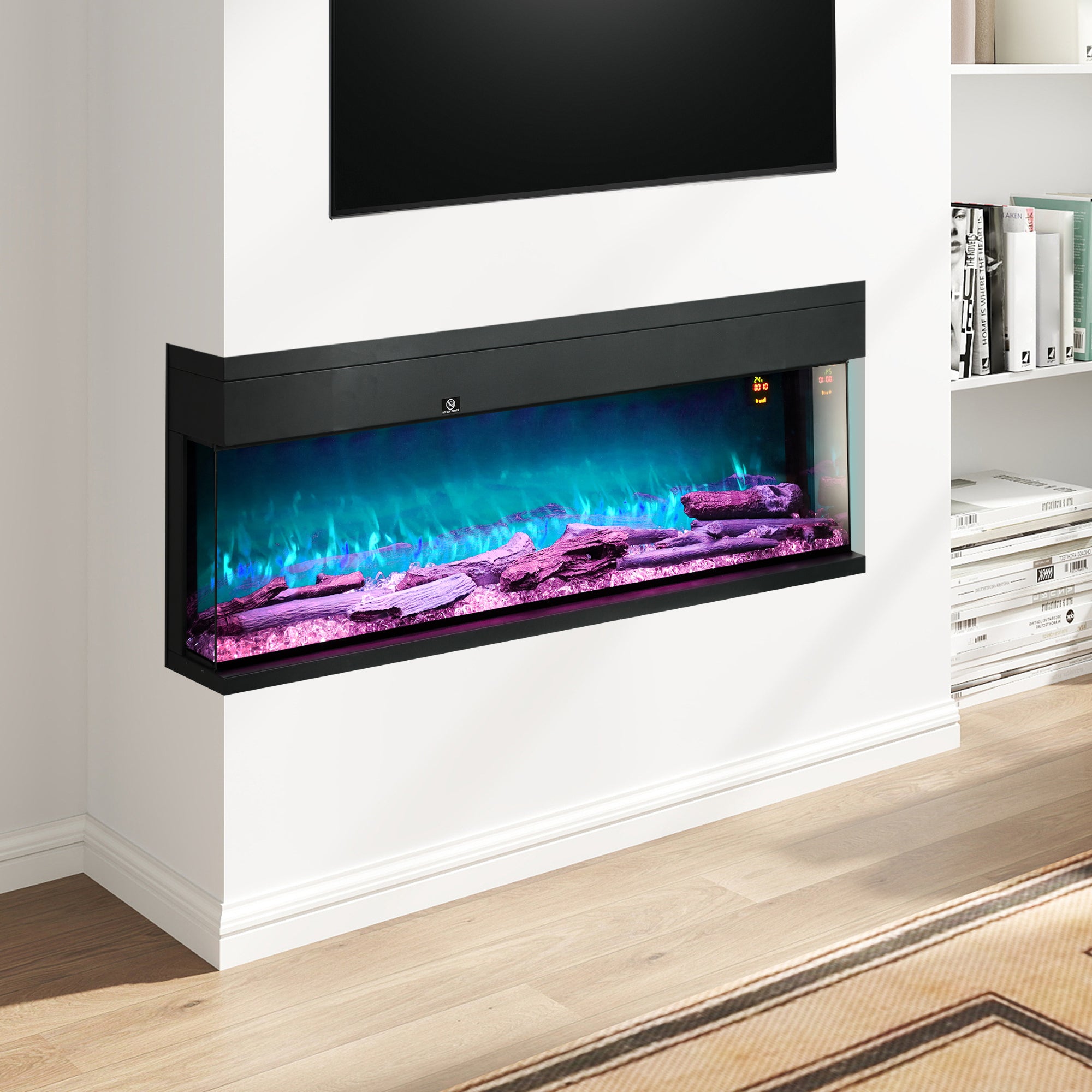 HOMCOM 1800W 15-40℃ Adjustable Flame Glass Panel Convector Heater, 127cm - North Peak Garden Furniture