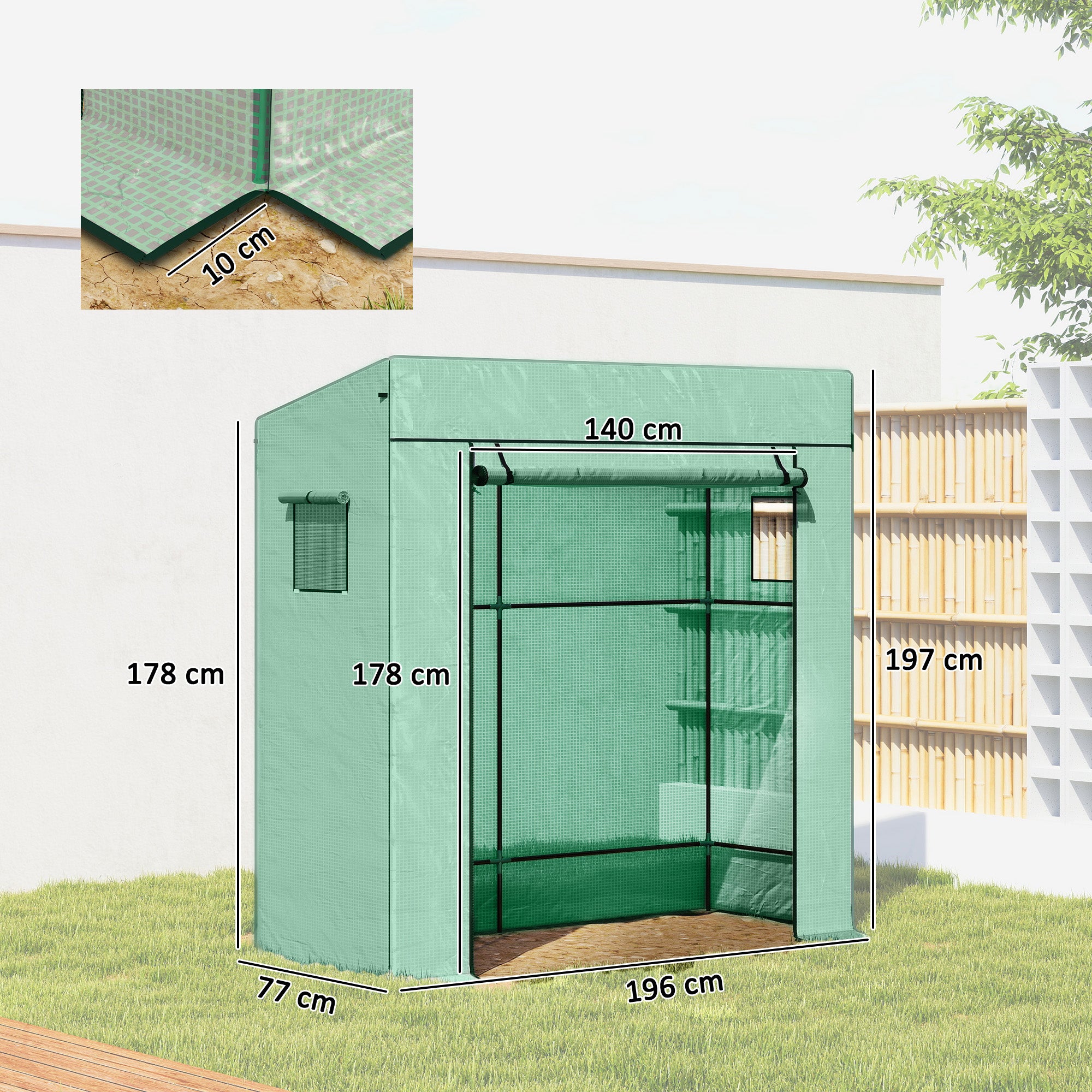 Outsunny 77 x 196cm Walk-In Greenhouse, with Accessories
