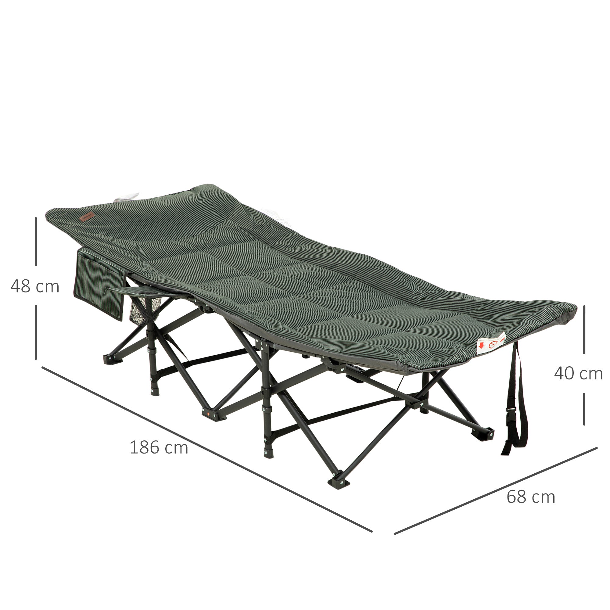 Outsunny Foldable Sun Lounger, Padded Patio Camping Bed with Carry Bag, Magazine Bag and Cup Holder for Outdoor, Garden, Porch, Grey