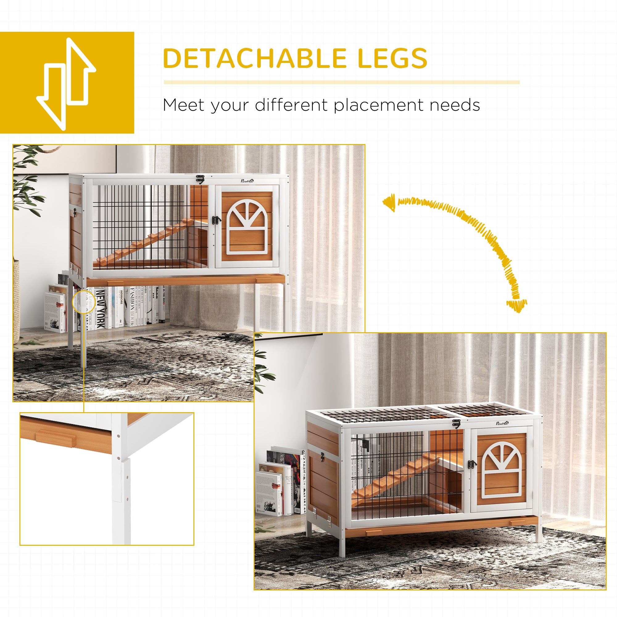 PawHut Wooden Rabbit Hutch, Guinea Pig Cage, with Removable Tray, Openable Roof - North Peak Garden Furniture