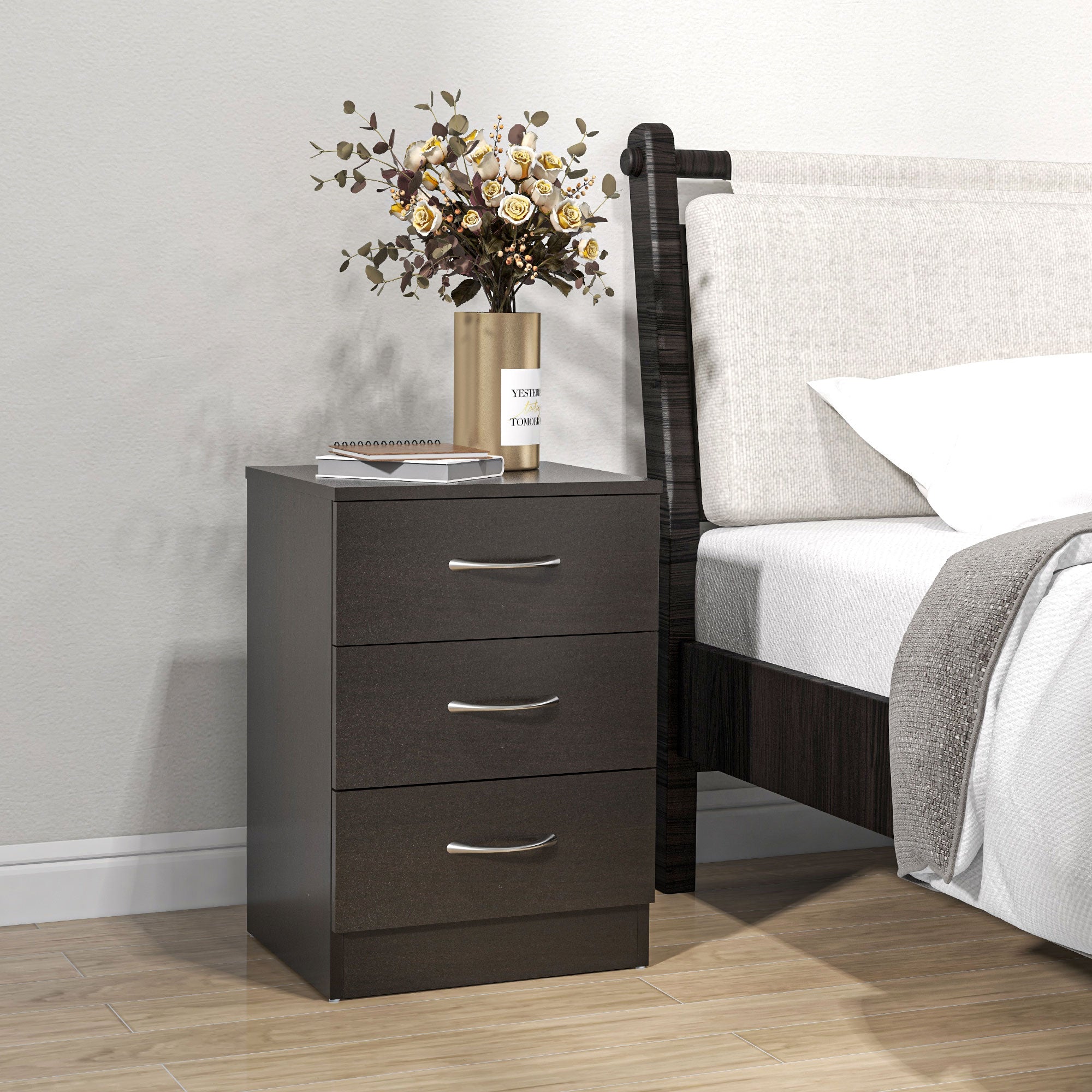 HOMCOM Bedside Cabinet with Drawer and Shelf, White Bedside Table for Bedroom, Living Room, Nightstand Side Table with Metal Rail Set of 2 - North Peak Garden Furniture