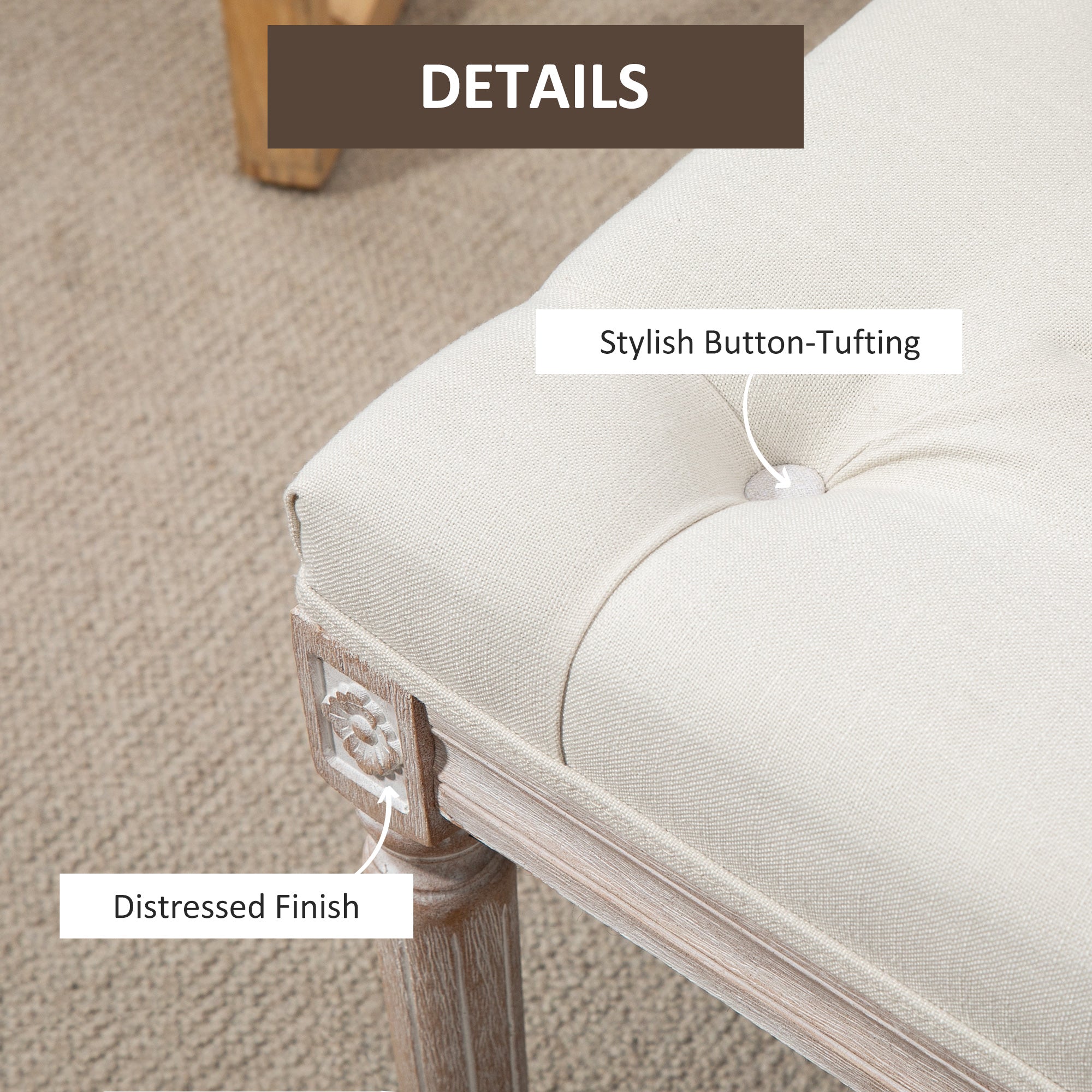 HOMCOM End of Bed Bench, Window Seat, Tufted Bench for Bedroom, Hallway, Living Room, Cream White - North Peak Garden Furniture