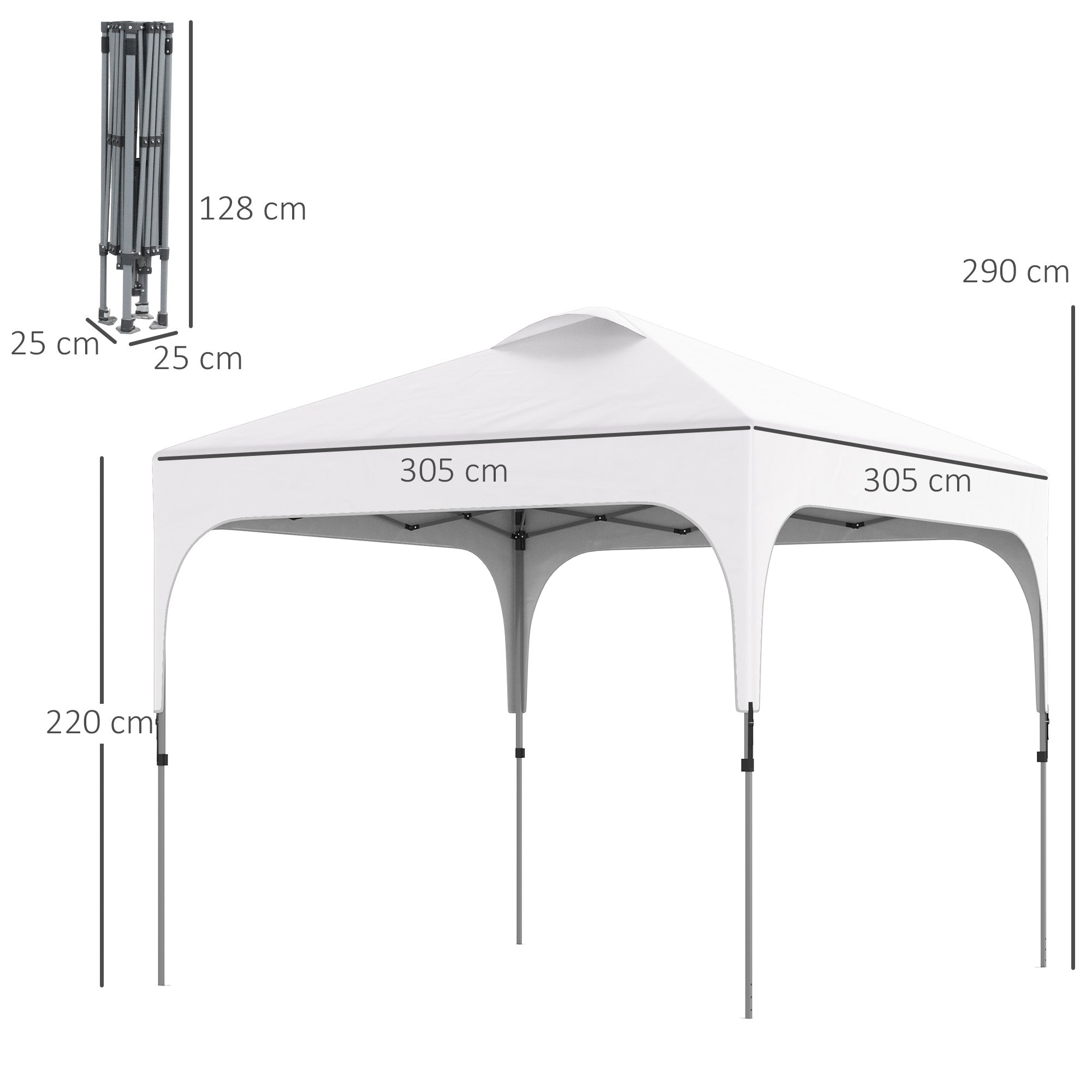 Outsunny 3 x 3 (M) Pop Up Gazebo, UPF 50+ Foldable Canopy Tent with Carry Bag with Wheels and 4 Leg Weight Bags, Height Adjustable, for Outdoor Garden Patio Party, White - North Peak Garden Furniture