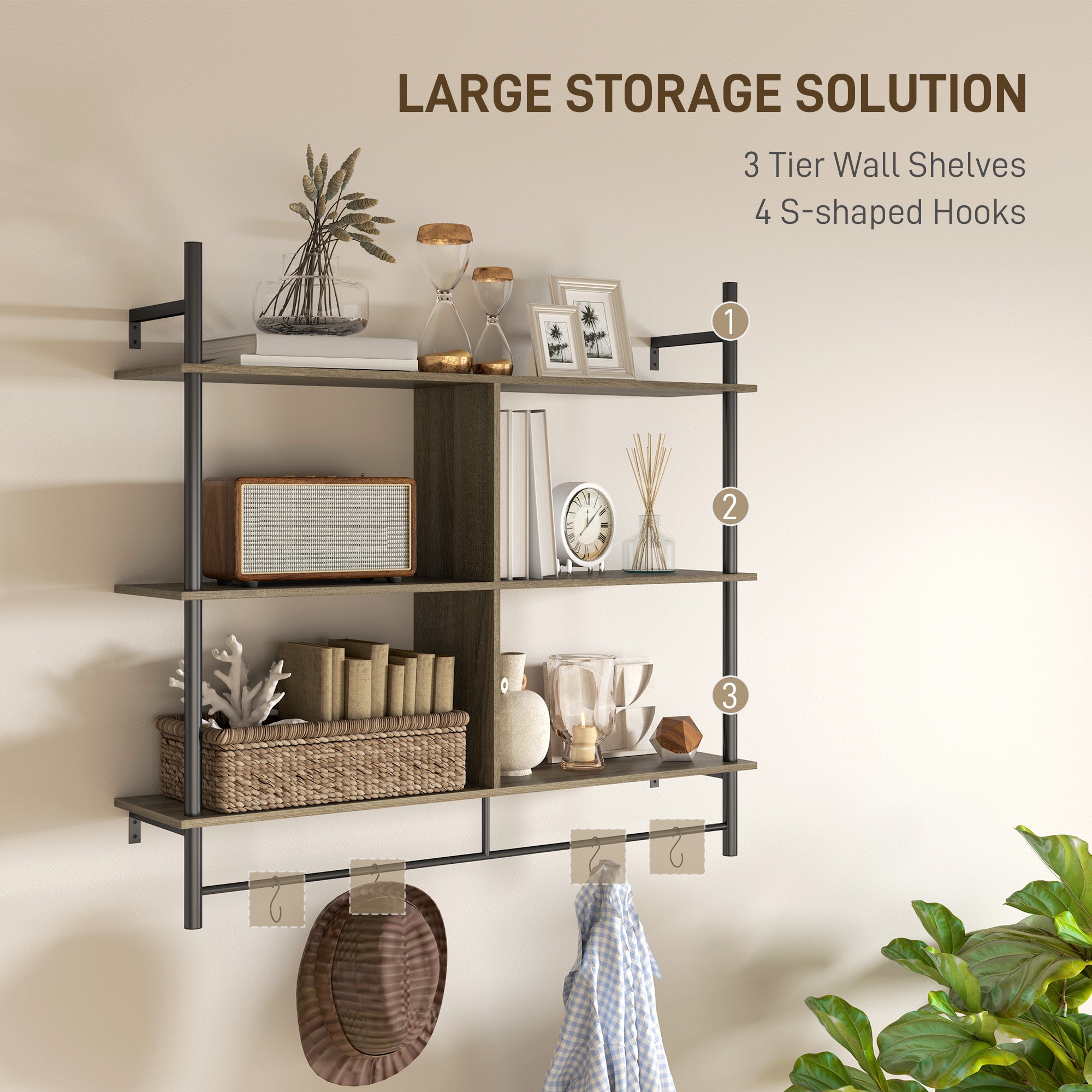 HOMCOM Three-Tier Floating Shelf - Grey Wood Effect - North Peak Garden Furniture