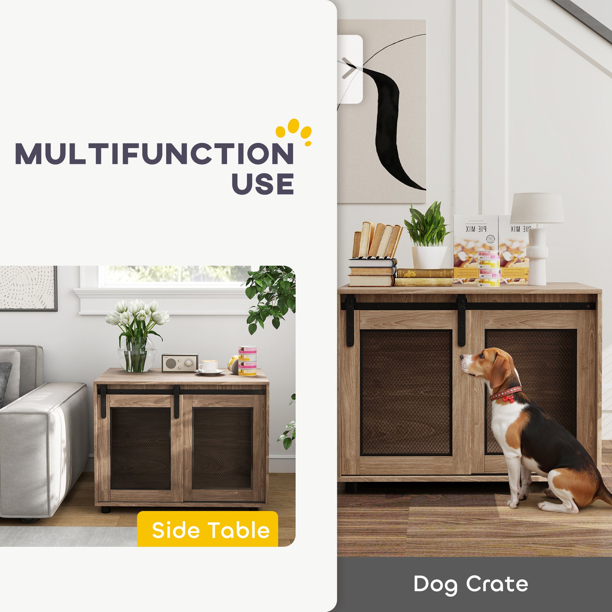 PawHut Dog Crate Furniture with Sliding Door for Medium Dogs, 80 x 58.5 x 63cm, Walnut Brown - North Peak Garden Furniture