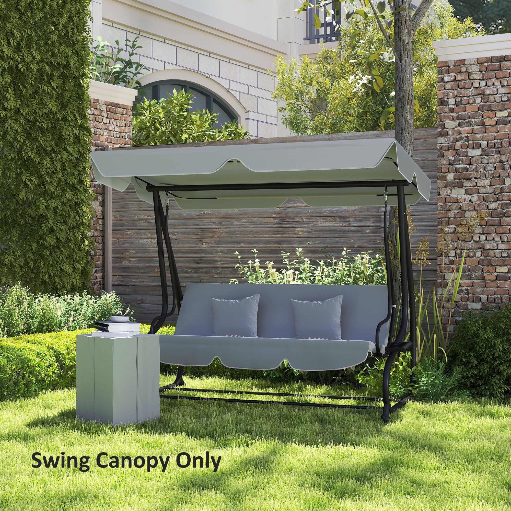 Outsunny Garden Swing Canopy Replacement 3 Seater, Waterproof Garden Swing Seat Canopy Cover, Windproof Anti-UV Sun Shade (Canopy Only) for Patio, Balcony, Dark Grey