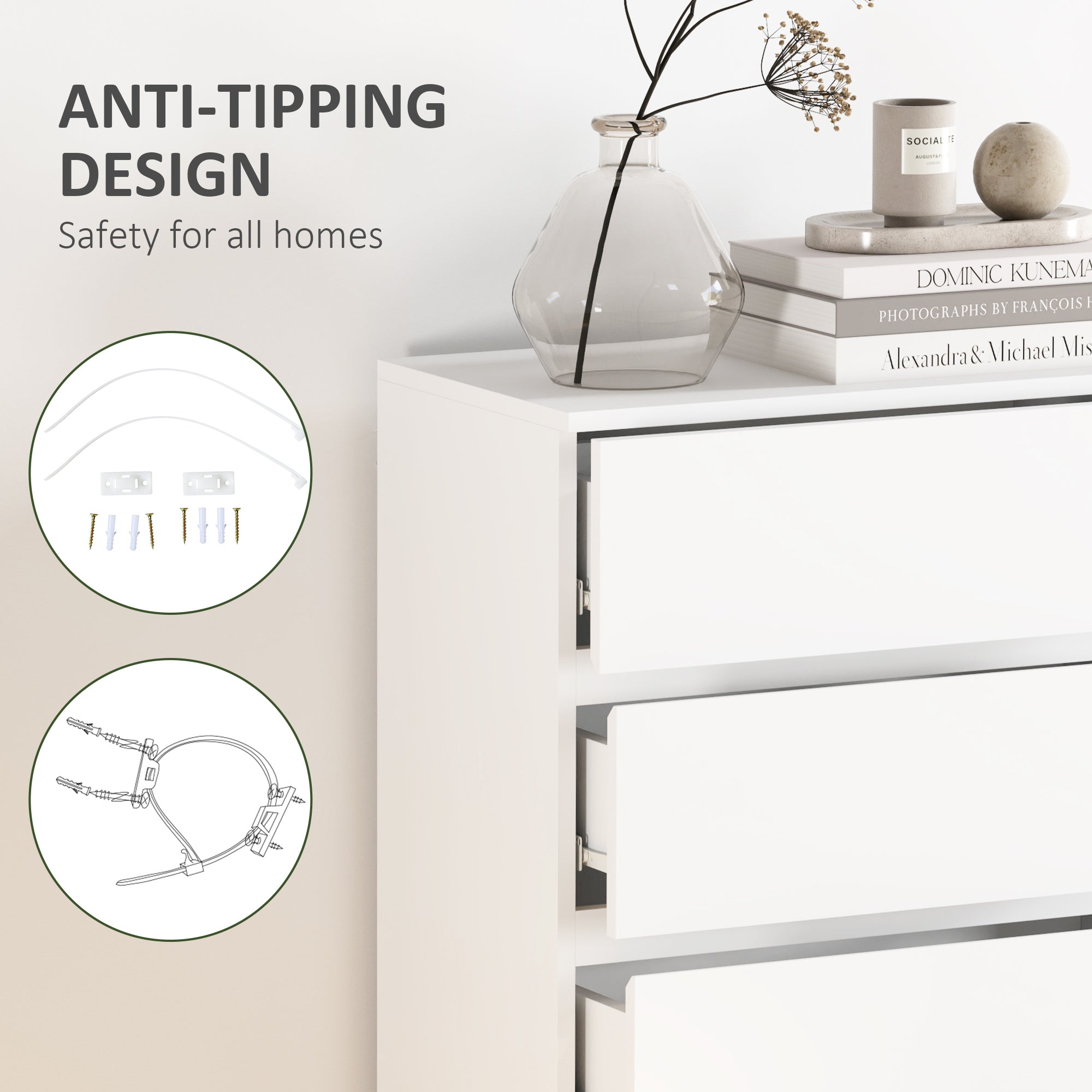 HOMCOM Chest of Drawers, 5-Drawer Storage Cabinets, Modern Dresser, Storage Drawer Unit for Bedroom - North Peak Garden Furniture