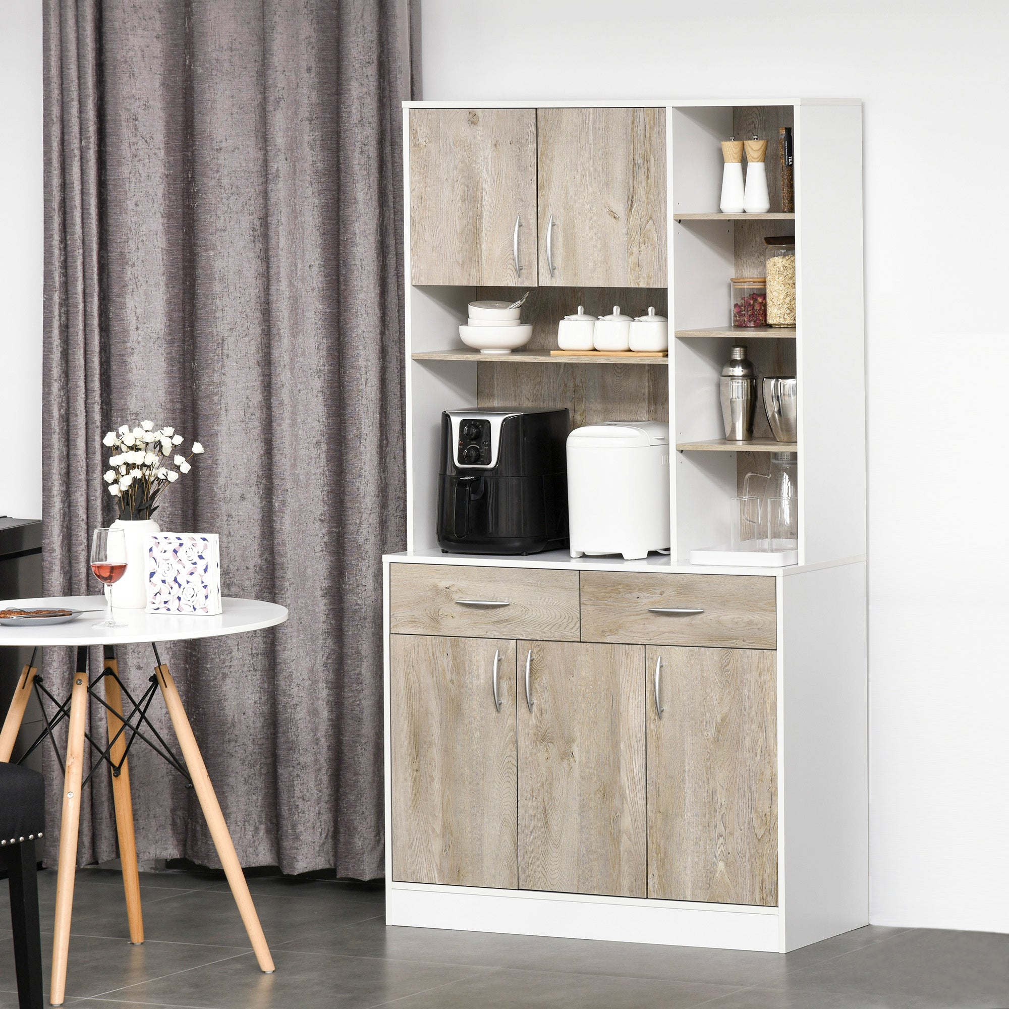 HOMCOM Kitchen Cupboard Sideboard Storage Cabinet Unit with Counter Top, Adjustable Shelves, Drawers for Dining Room, Living Room - North Peak Garden Furniture