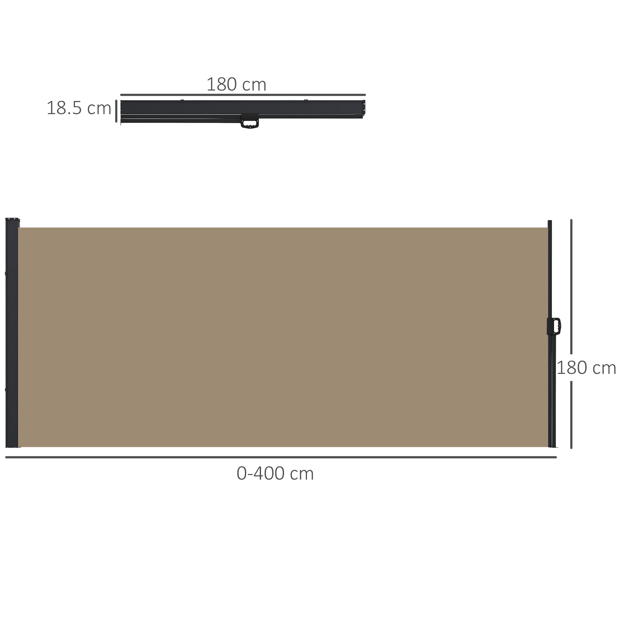 Outsunny Retractable Side Awning, Outdoor Privacy Screen for Garden, Hot Tub, Balcony, Terrace, Pool, 400 x 180cm, Khaki - North Peak Garden Furniture